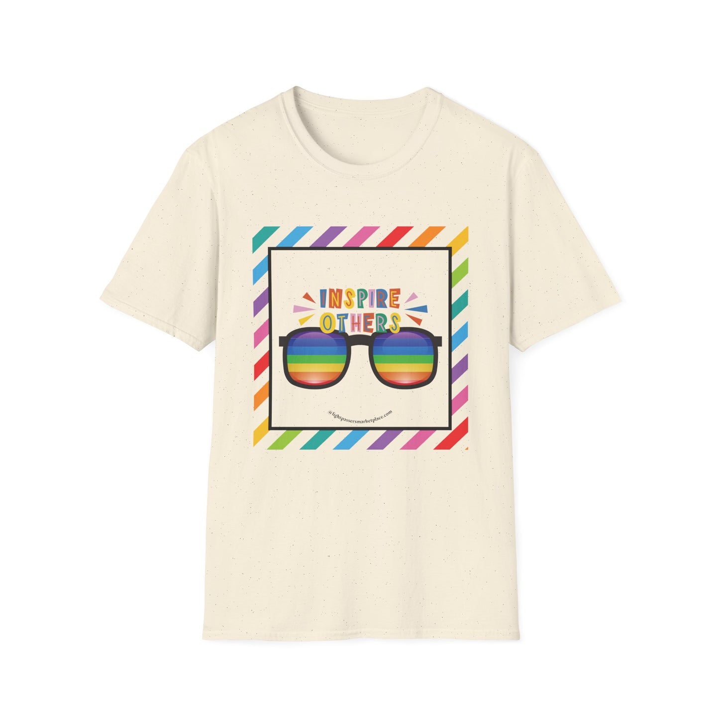 The Light Inspire Others Look through colored Light T-Shirt showcases a vibrant design, promoting positivity and individuality, perfect for casual outings or meaningful gatherings.
