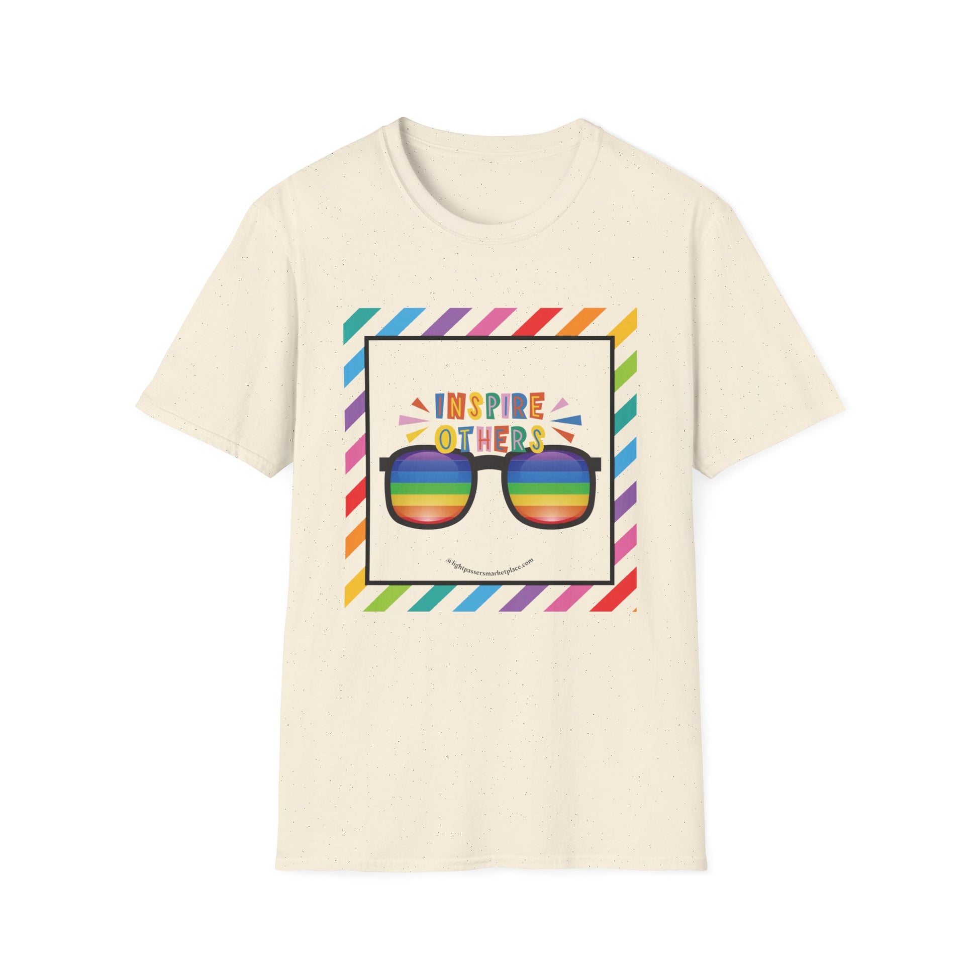 The Light Inspire Others Look through colored Light T-Shirt showcases a vibrant design, promoting positivity and individuality, perfect for casual outings or meaningful gatherings.