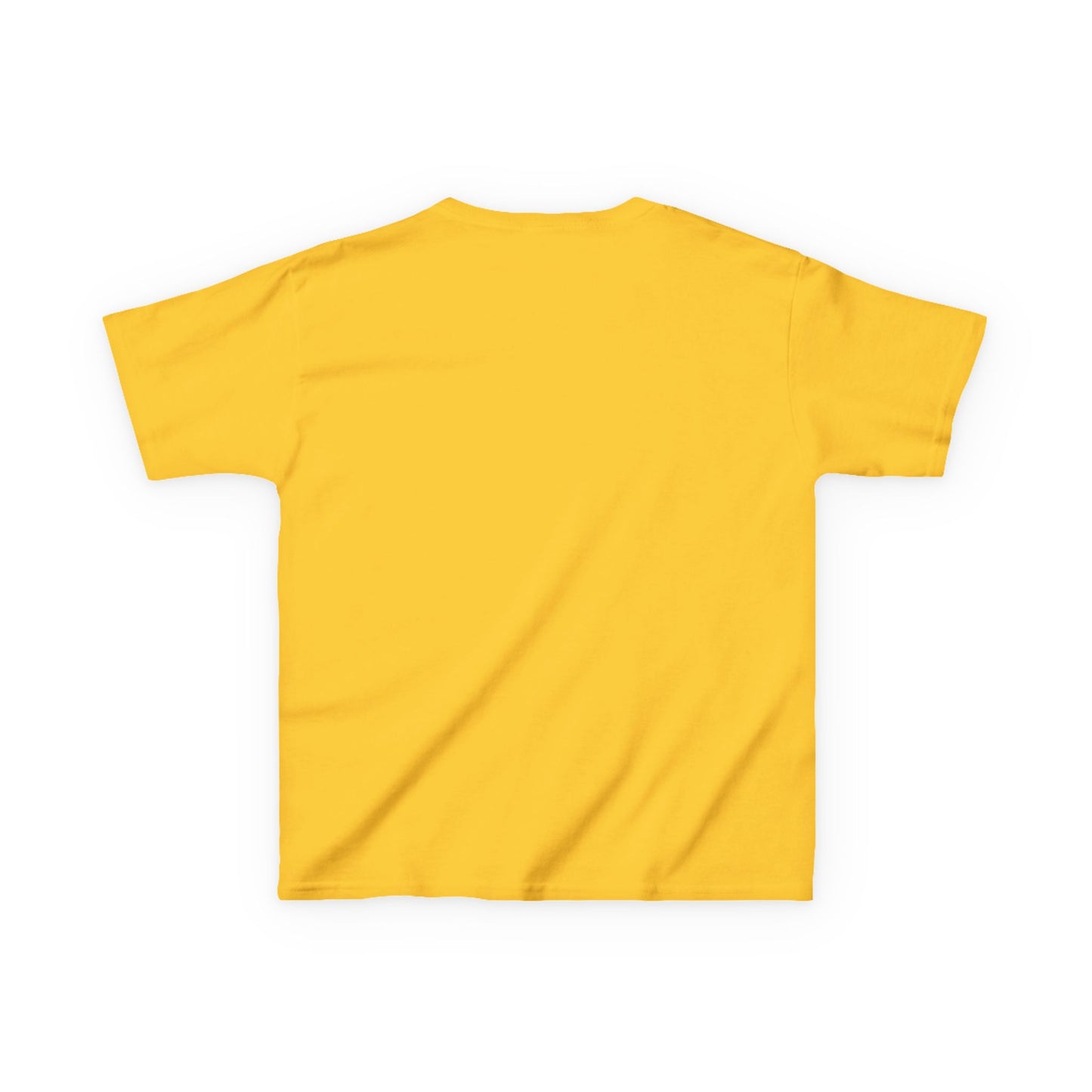 Back of a plain yellow T-shirt, short-sleeved and crew-neck, ideal for kids' daily wear, available at Light Passers Marketplace.