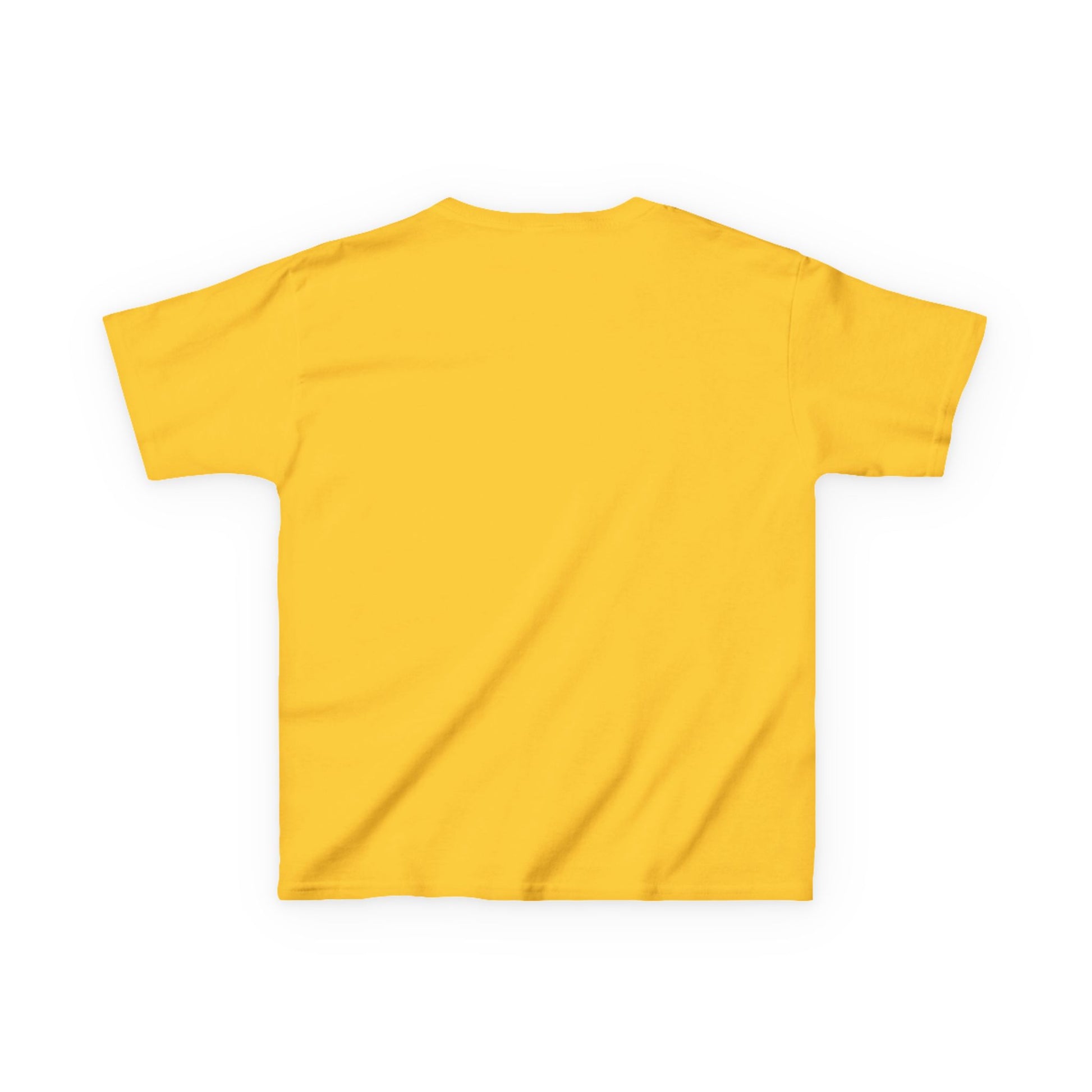 Back of a plain yellow T-shirt, short-sleeved and crew-neck, ideal for kids' daily wear, available at Light Passers Marketplace.