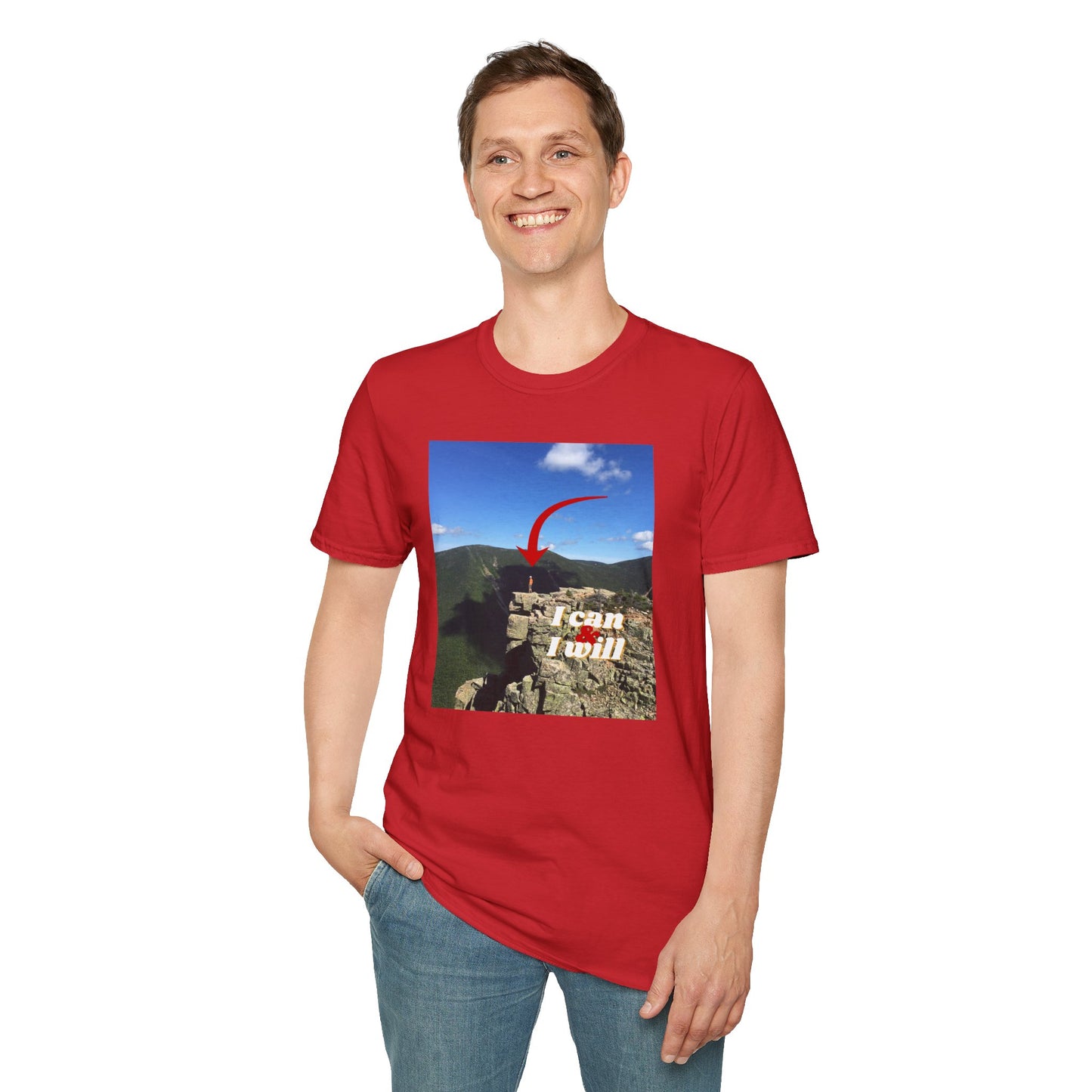 I Can, I Will Adult Unisex T-Shirt — Motivational Arrow Mountain Photo Tee