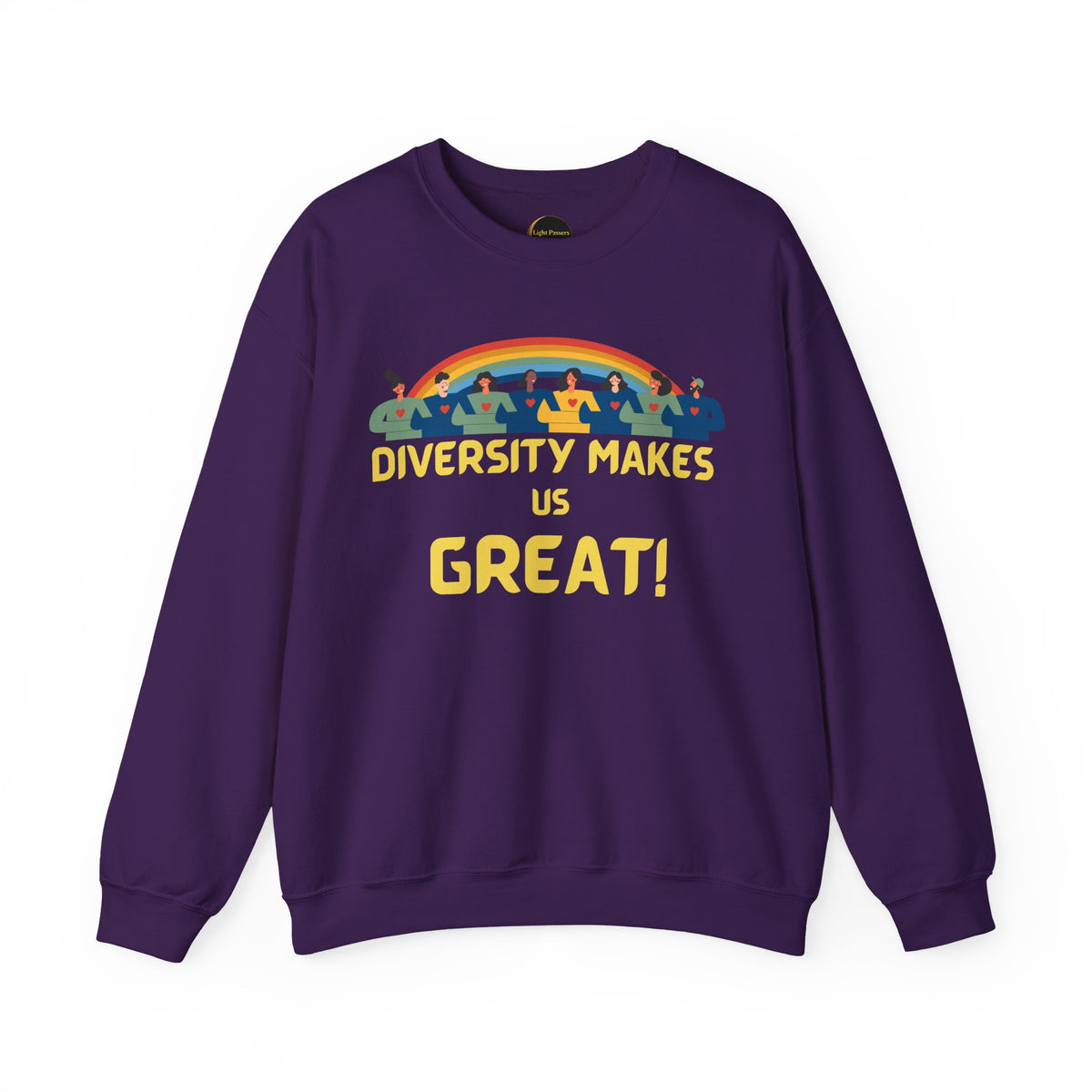 Diversity Makes Us Great Adult Unisex Crew Neck Sweatshirt — Inclusive Rainbow Crewneck Yellow or Black Letters