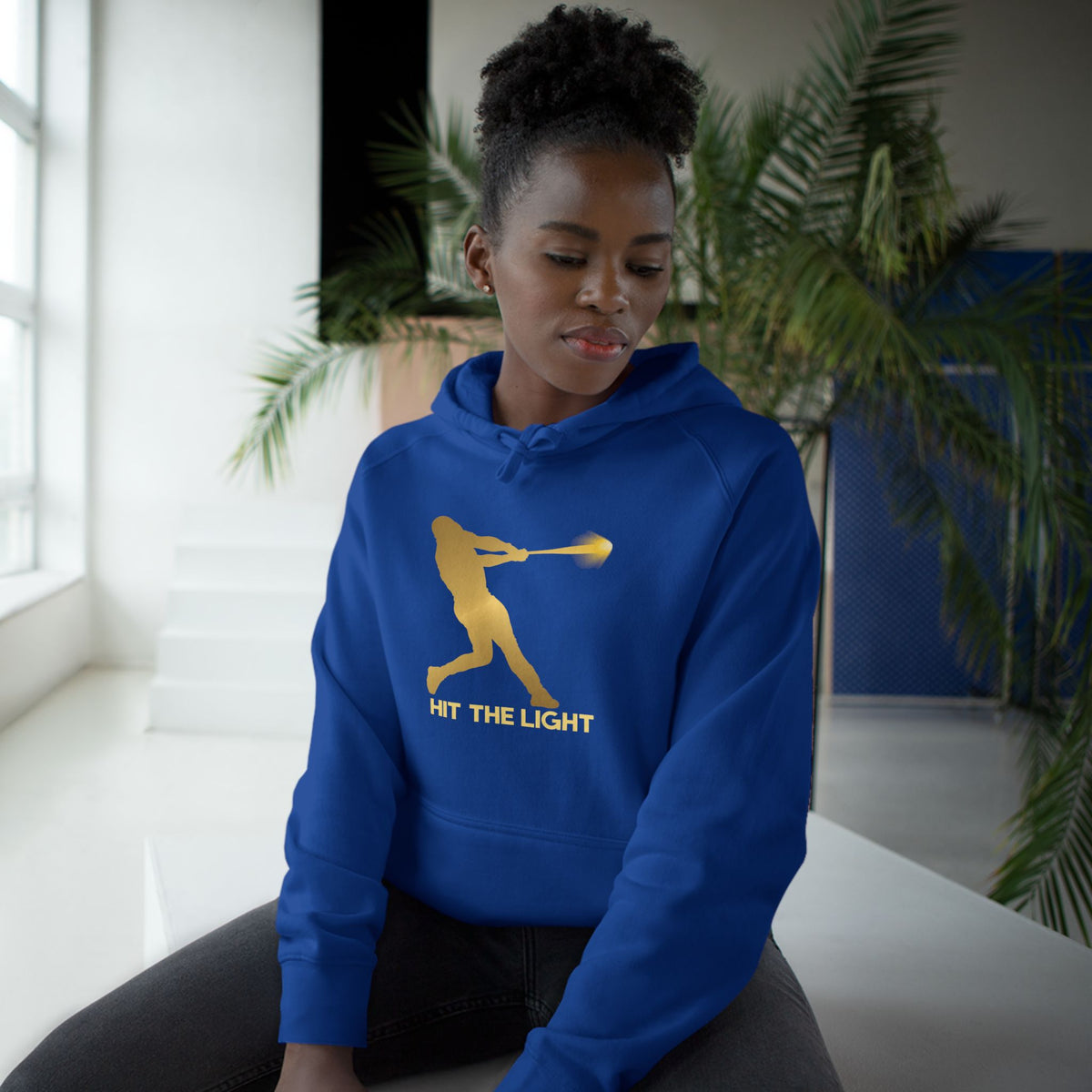 Adult Unisex Baseball Hoodie — 'Hit the Light' Male Batter Silhouette Pullover