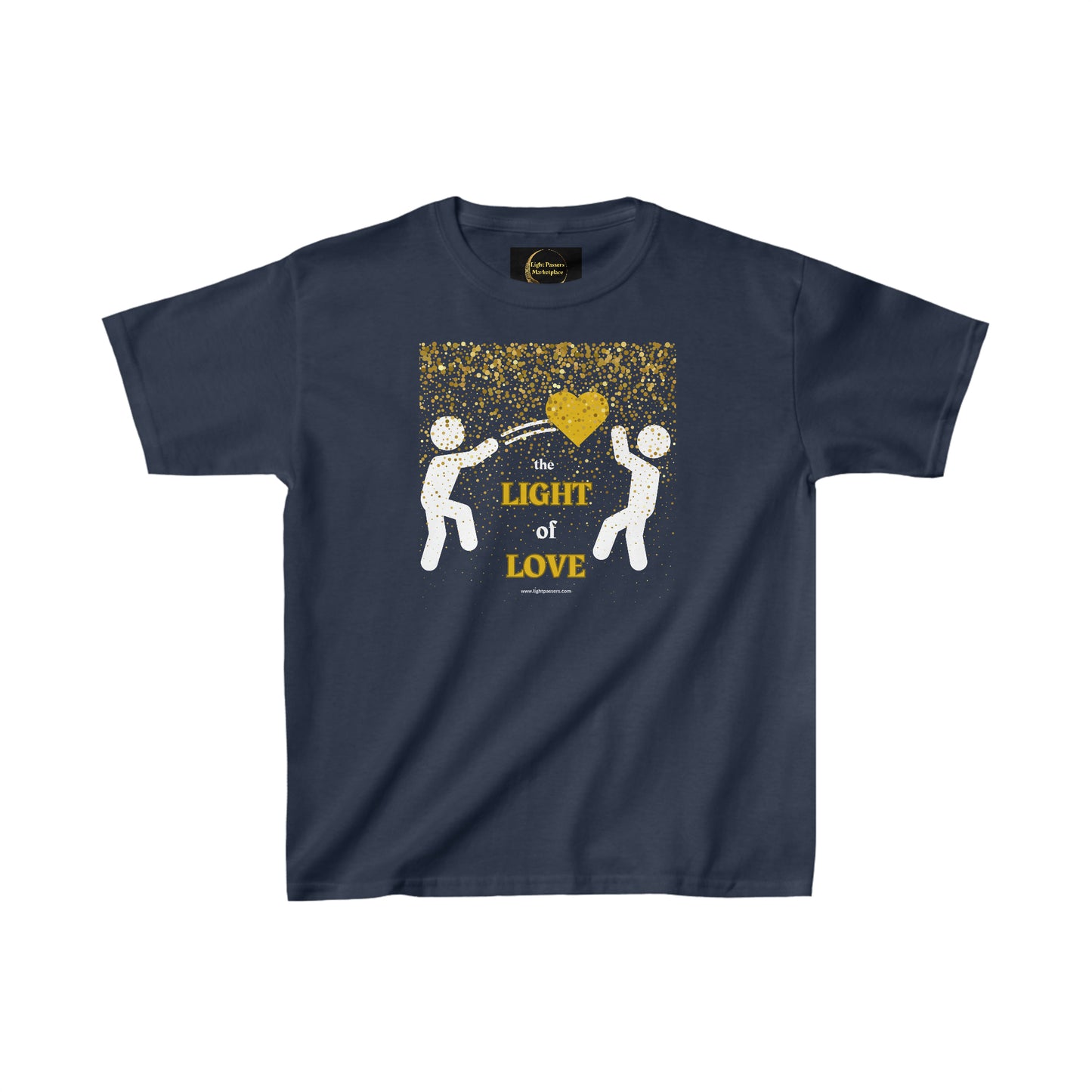 Light Passers Marketplace Gold Heart "Pass the Light of Love" Youth Heavy Cotton™ T-shirt Simple Messages, Mental Health, Fitness