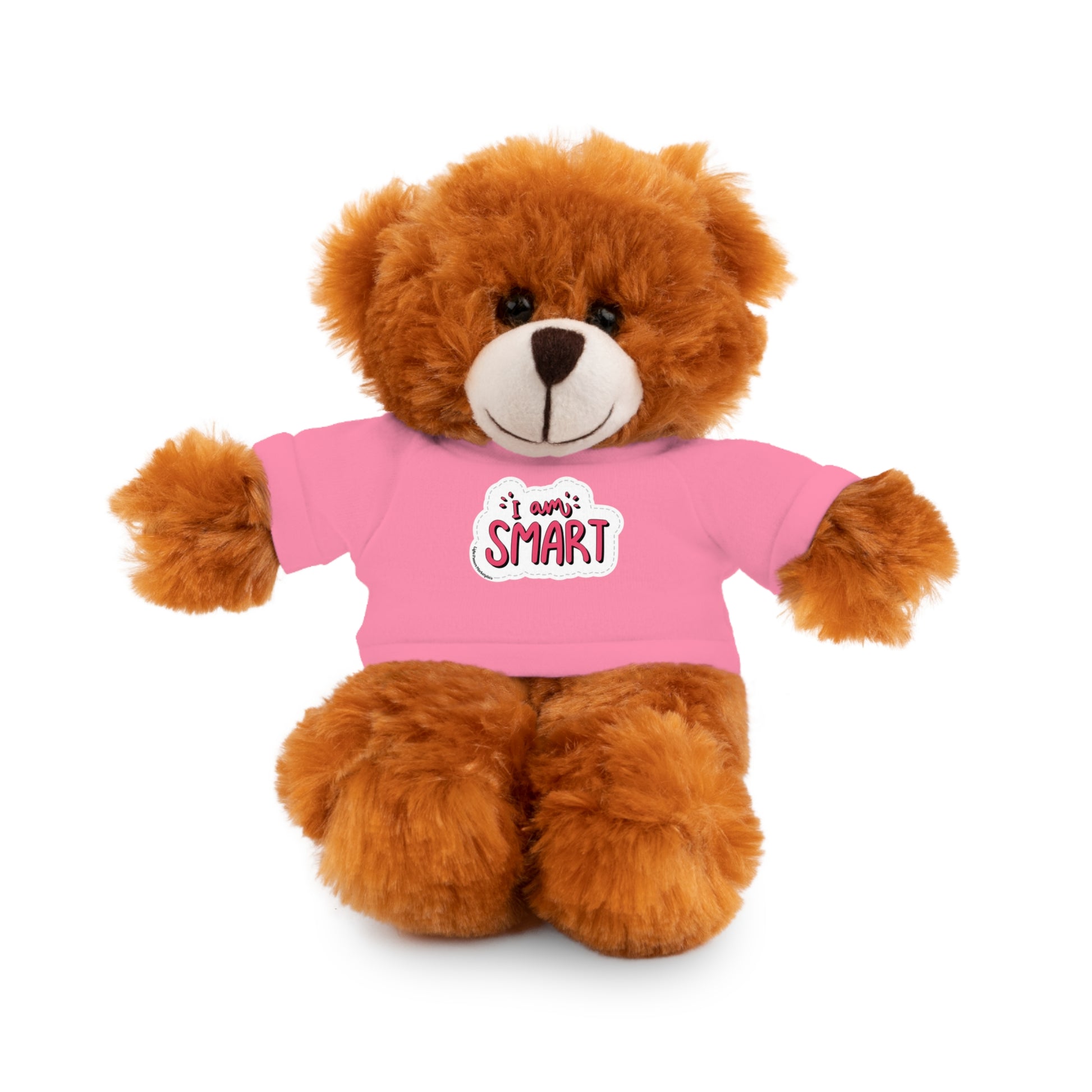 Stuffed bear in a pink I am Smart tee from Cool Stuff Stuffies collection, perfect cuddly educational toy for kids.