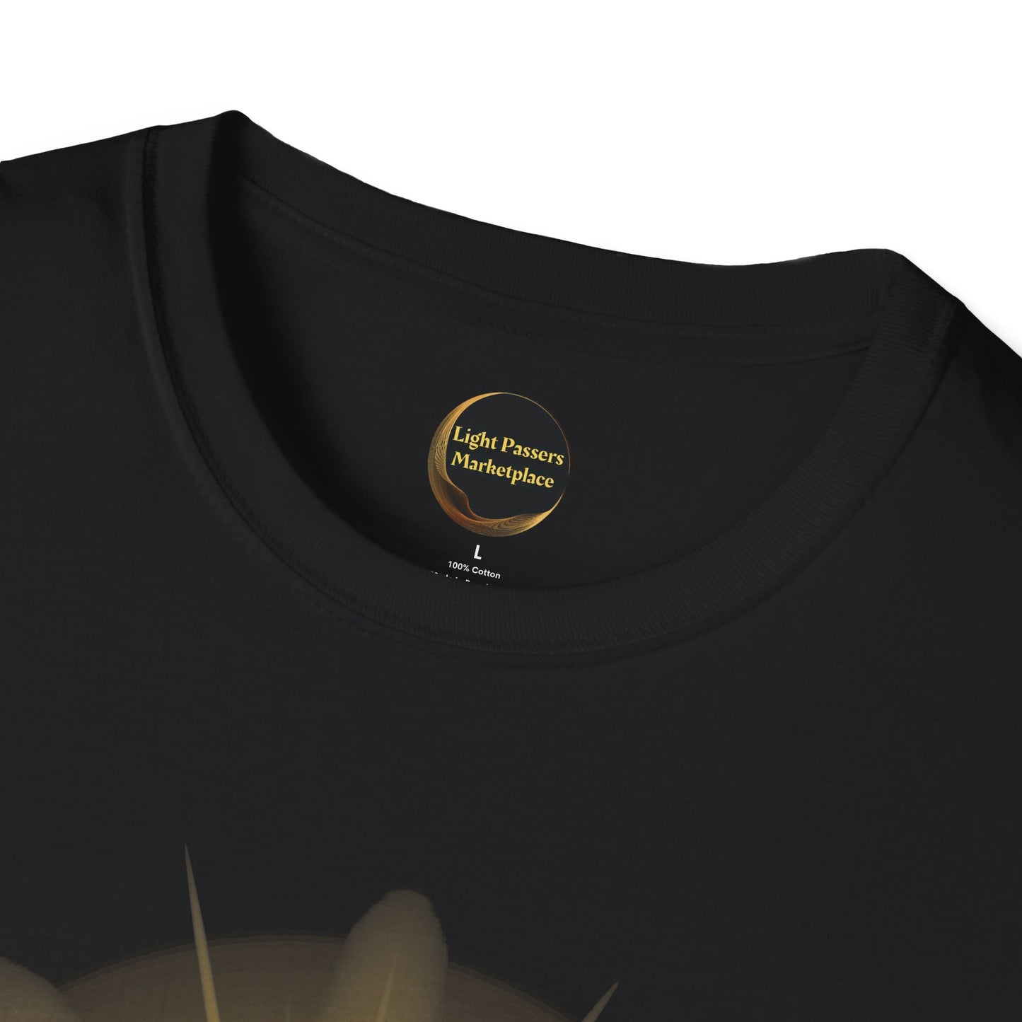The Light 'we=mc2' Born of the Light Adult Unisex T-Shirt featuring a yellow logo, designed for science enthusiasts and style seekers.