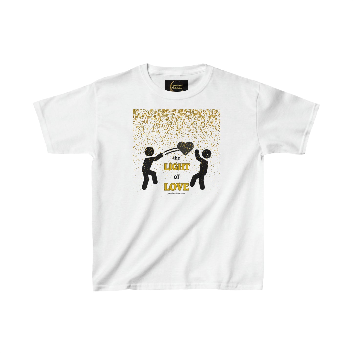 Light Passers Marketplace Gold Heart "Pass the Light of Love" Youth Heavy Cotton™ T-shirt Simple Messages, Mental Health, Fitness