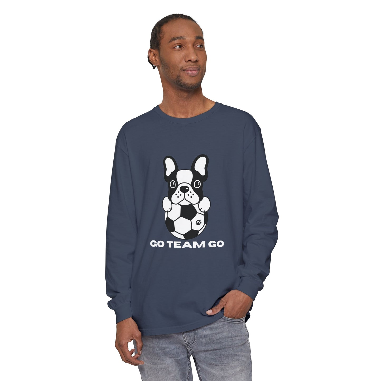 Teams Soccer Dog Adult Unisex Garment-dyed Long Sleeve T-shirt