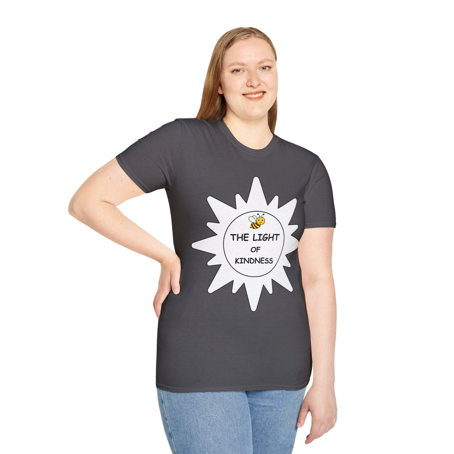 Adult Unisex Kindness Bee T-Shirt — "The Light of Kindness" Sun Graphic Tee