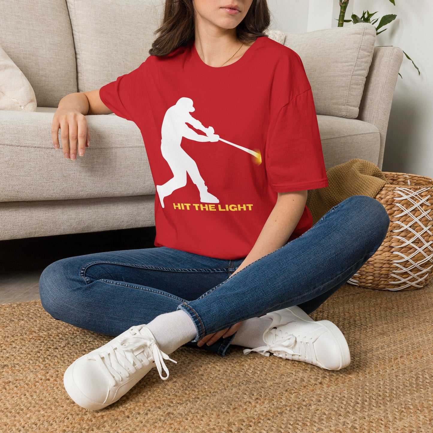 Baseball Batter Silhouette Adult Unisex T‑Shirt — "Hit the Light" white or black images