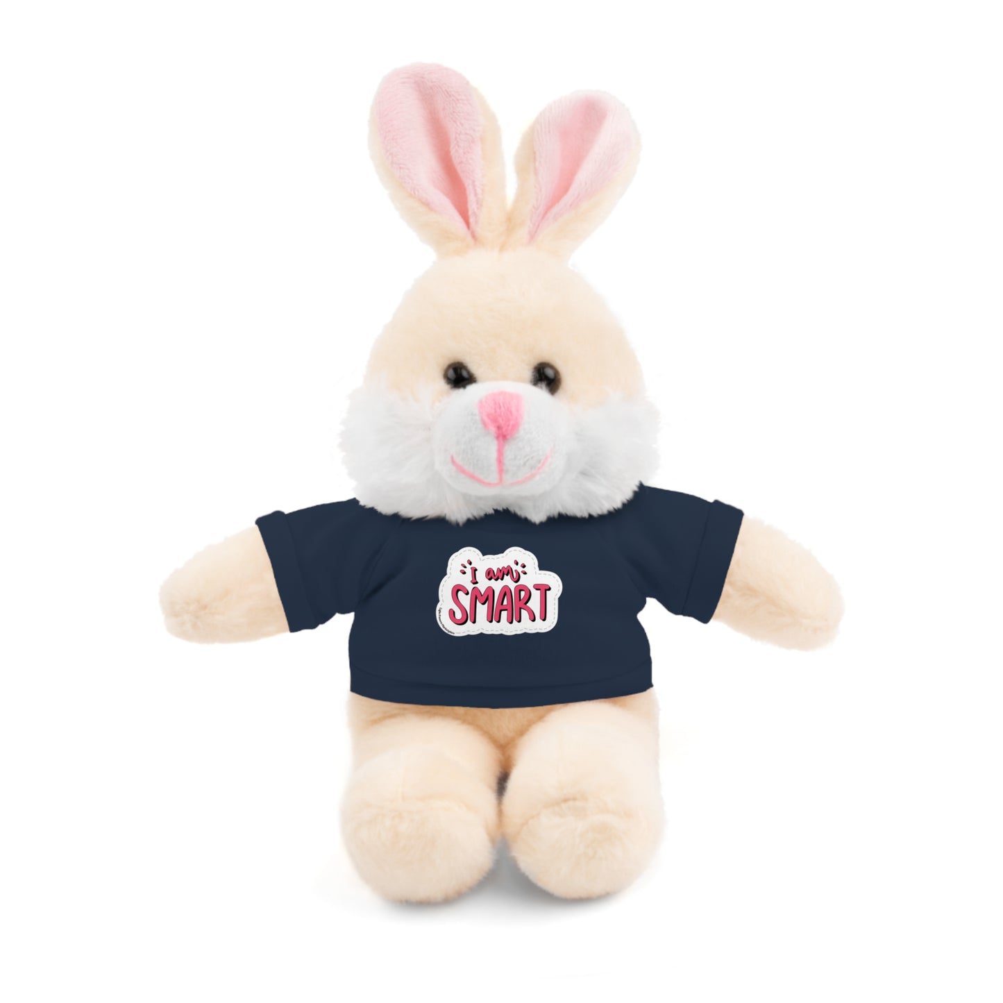 Stuffed bunny wearing a 'I am Smart' T-shirt, part of Cool Stuff Stuffies collection featuring 6 animals, perfect for educational play and gift-giving.