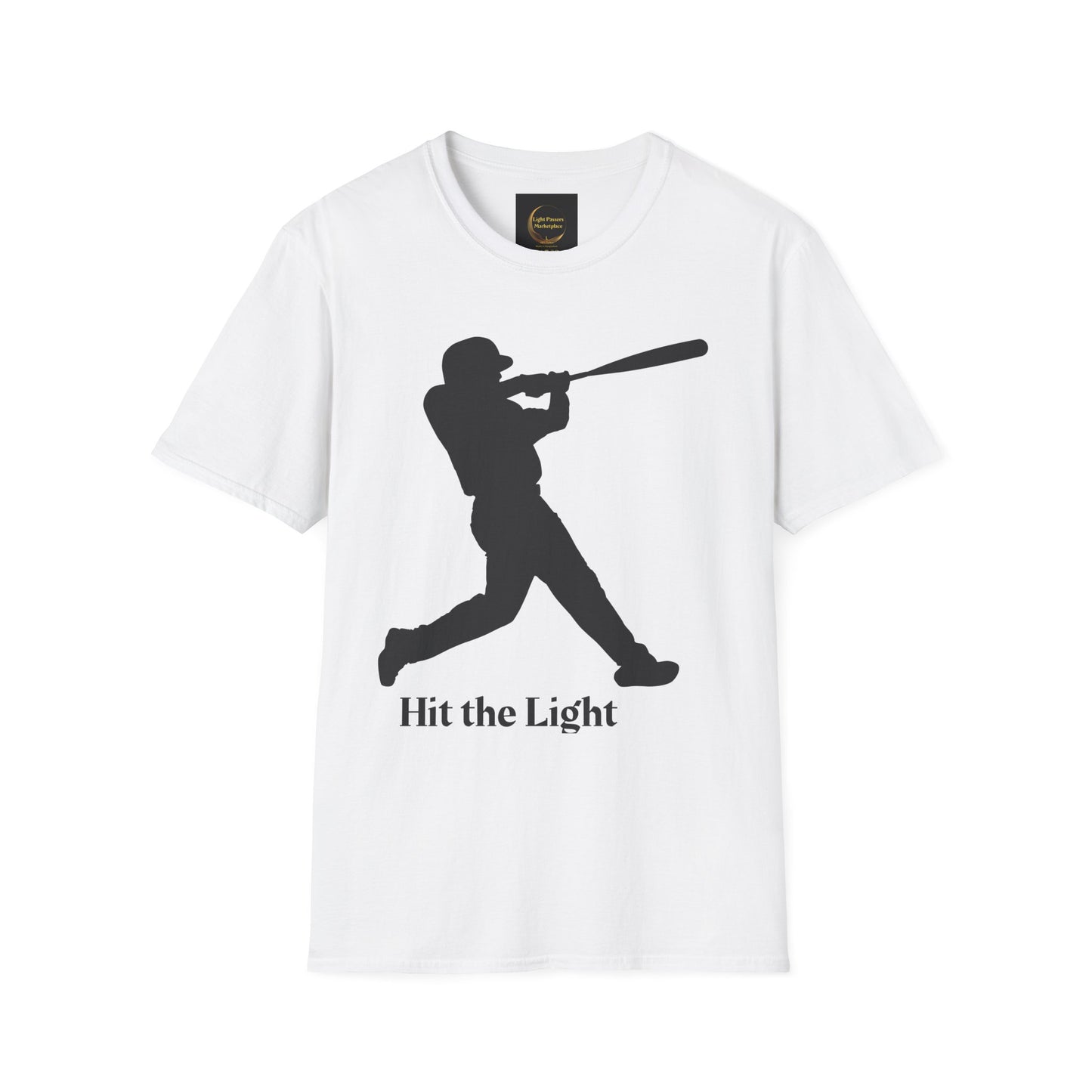 Adult Unisex Male Baseball Batter Silhouette T-Shirt — "Hit the Light" Gold or Black images