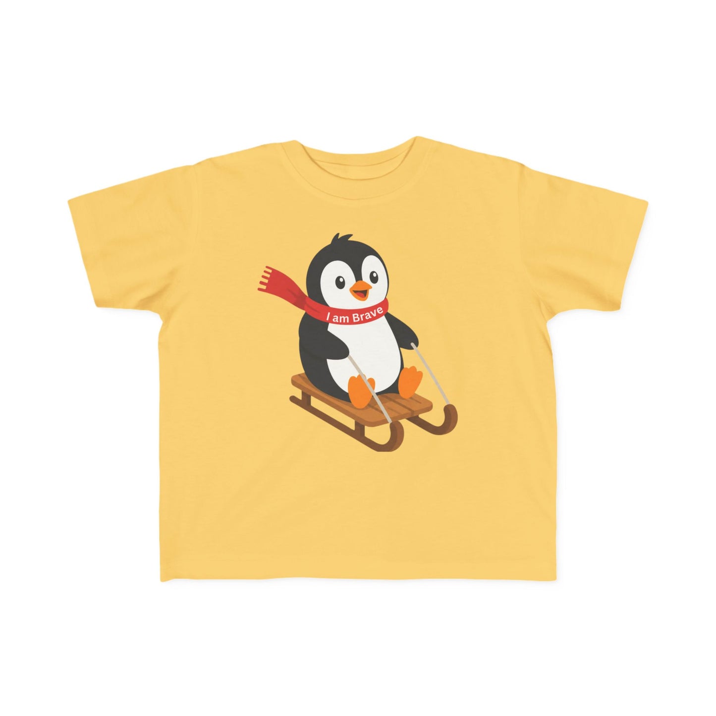 Toddler Penguin Sledding Tee – "I am Brave" Winter Shirt