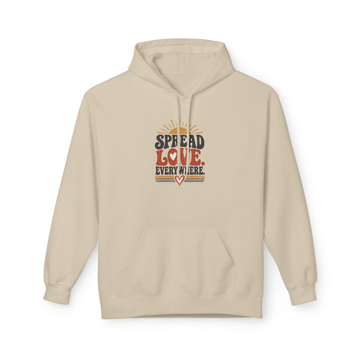 Adult Unisex Spread Love Everywhere Hoodie — Retro Sun Heart Graphic