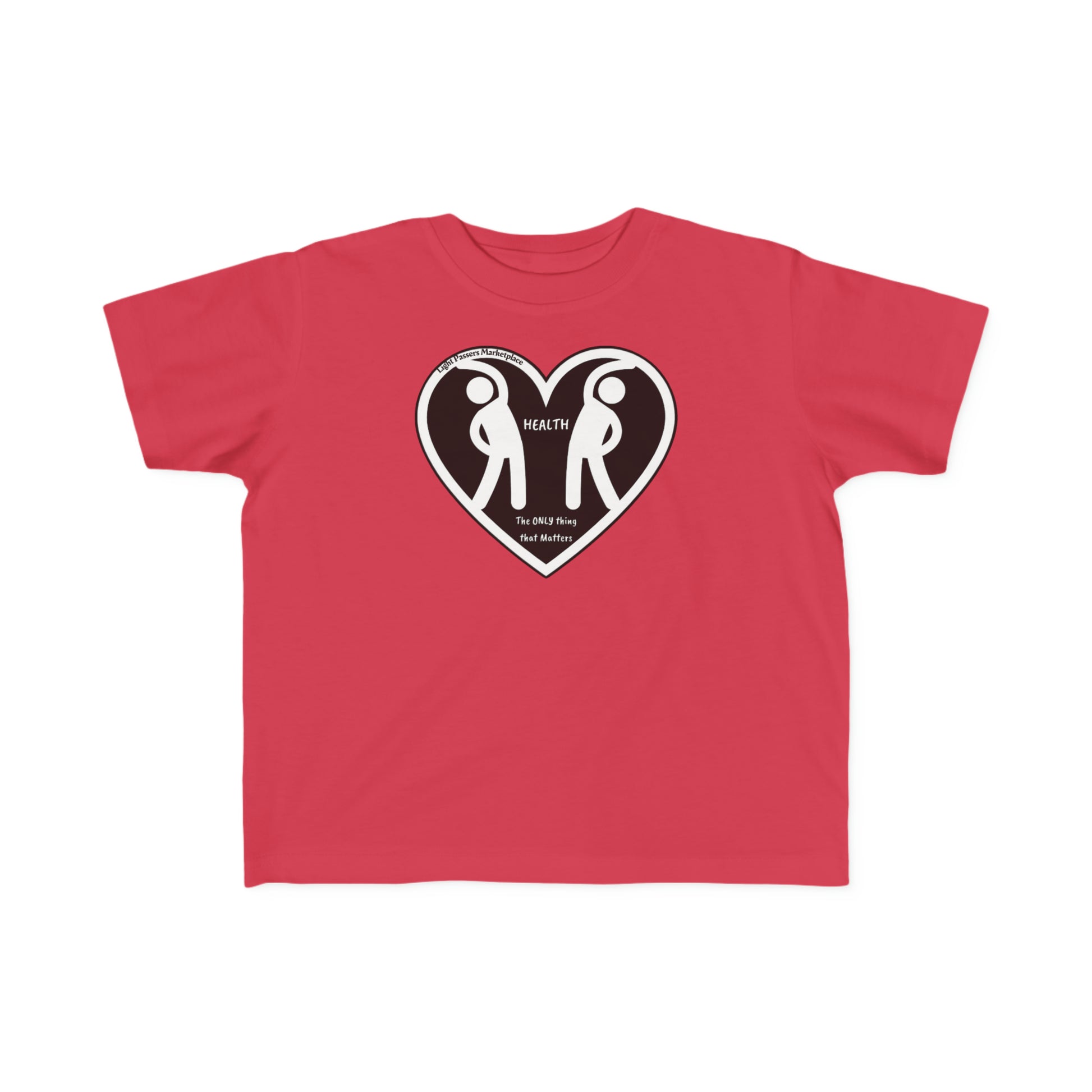 A toddler's soft, durable 2 figures Stretch Toddler T-shirt with a heart and two people print. 100% combed, ring-spun cotton, light fabric, tear-away label, classic fit, true to size.