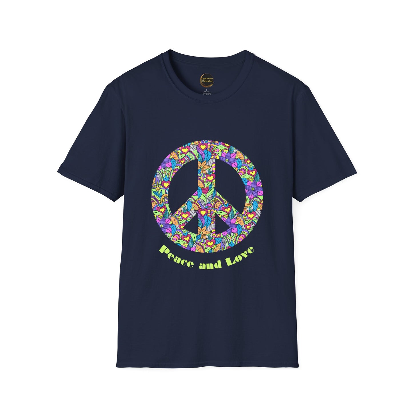 Peace Sign T-Shirt Adult Unisex— Colorful Floral 'Peace and Love' Graphic Tee