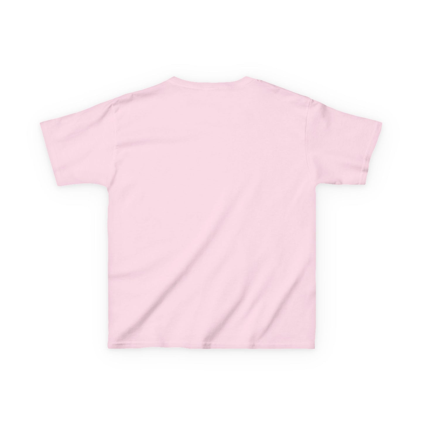 Back view of the Teams Hit the Light T-shirt Youth, a plain light-pink short-sleeve tee made from durable, ethically sourced cotton, ideal for everyday wear.