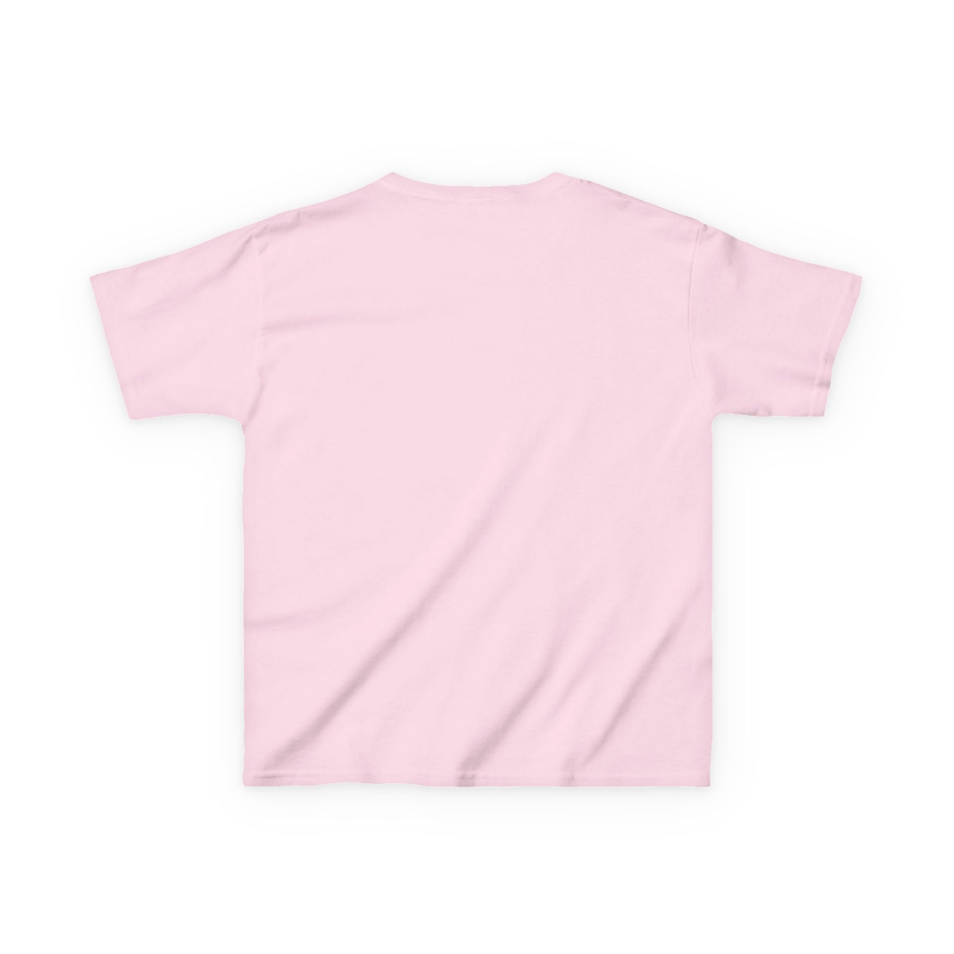 Back view of the Teams Hit the Light T-shirt Youth, a plain light-pink short-sleeve tee made from durable, ethically sourced cotton, ideal for everyday wear.
