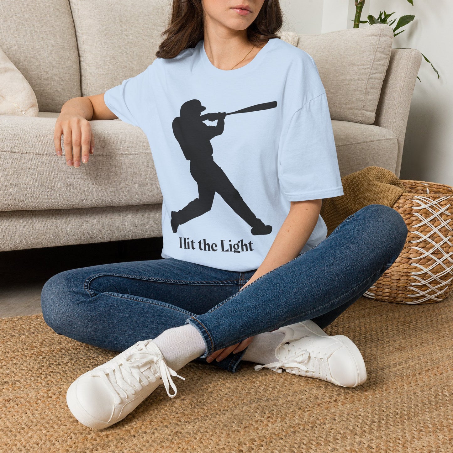 Baseball Batter Silhouette Adult Unisex T‑Shirt — "Hit the Light" white or black images