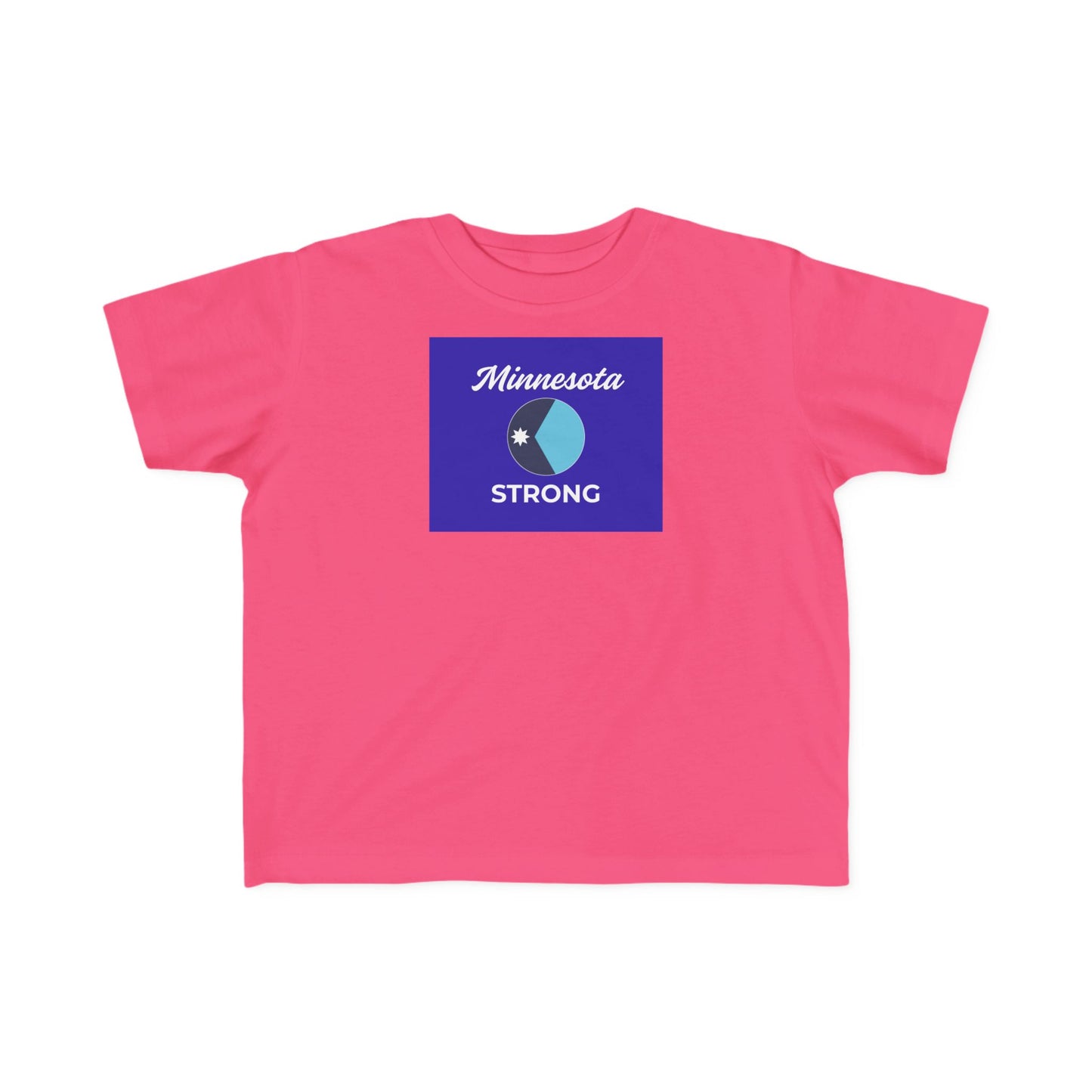 Bright pink toddler tee with Minnesota STRONG graphic, showcasing resilience and community spirit. Ideal for adventurous play and layering, from Light Passers Marketplace.