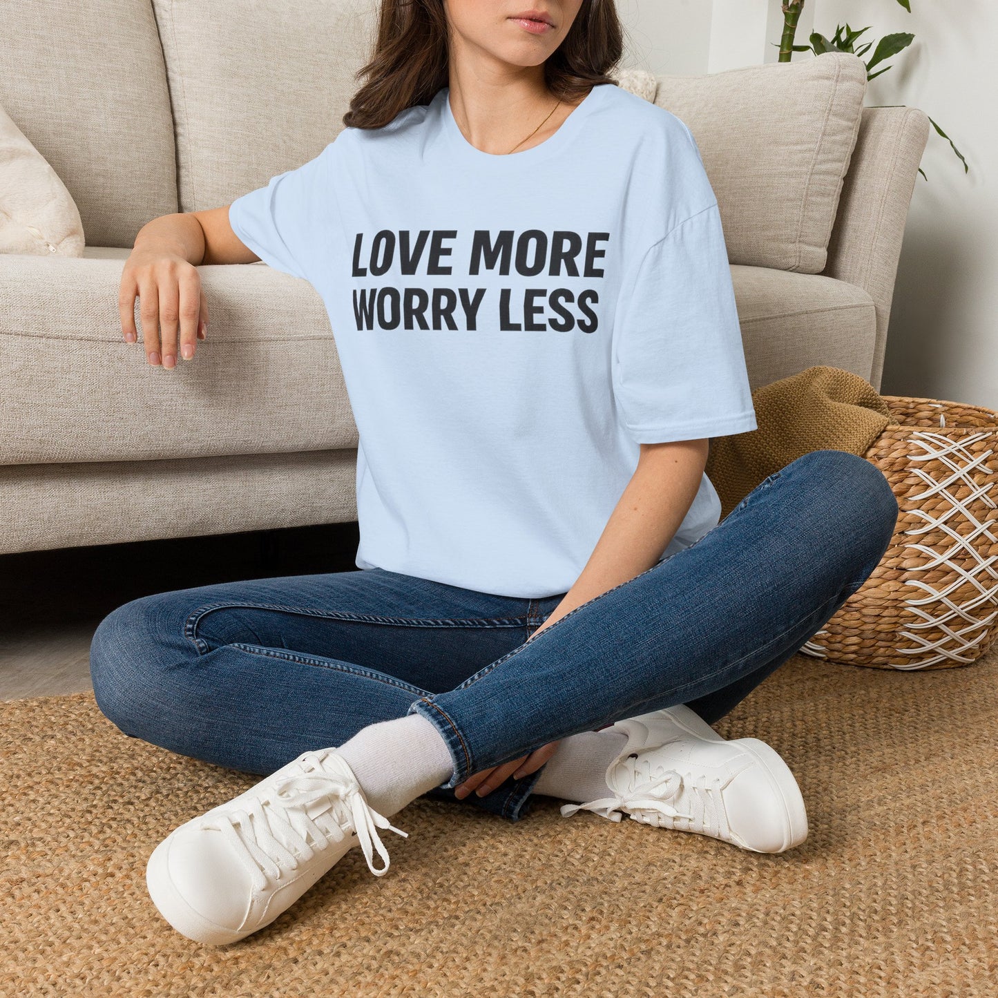 Love More Worry Less Adult Unisex T-Shirt — Positive Message Tee for Everyday Comfort