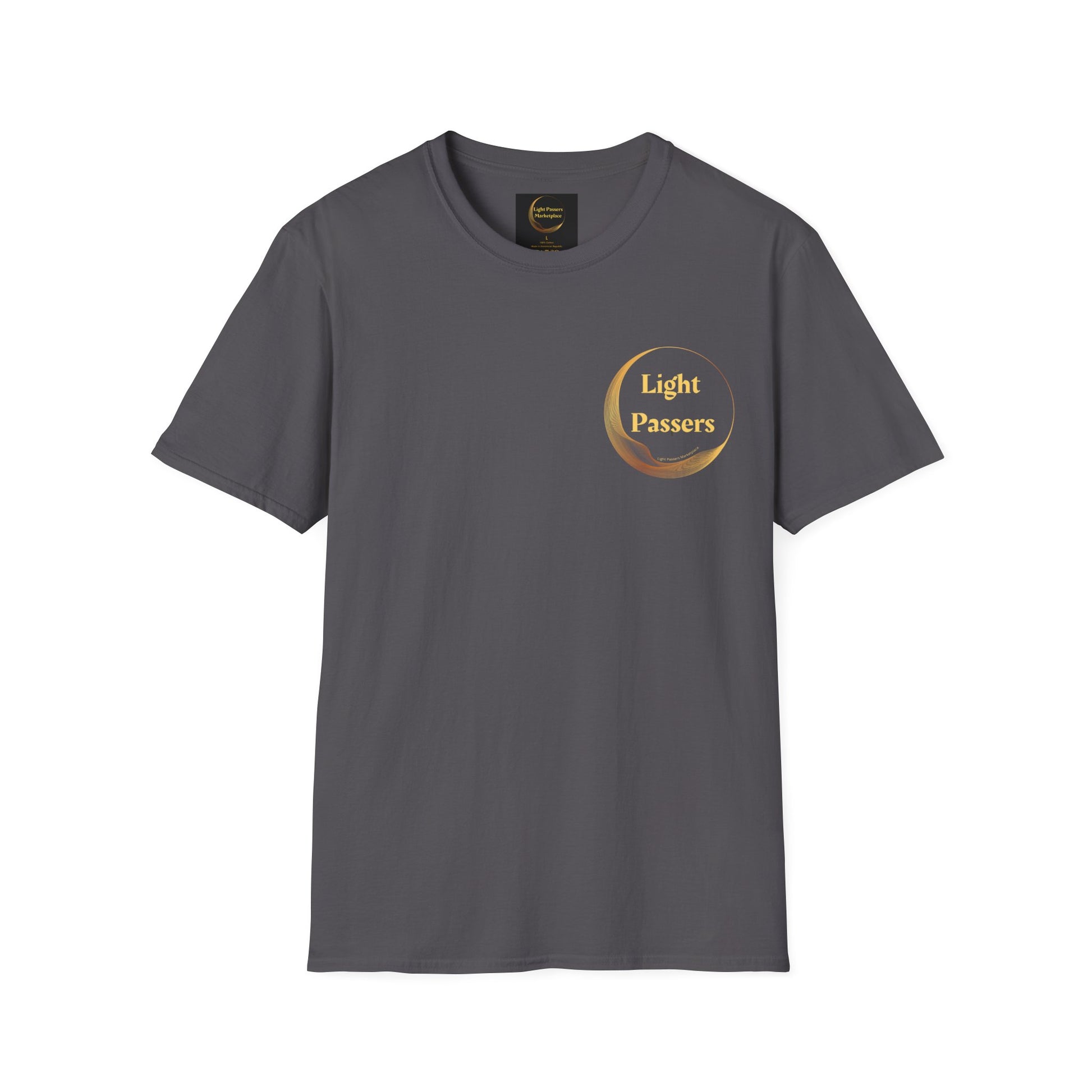 Unisex heavy cotton tee featuring You are the Light mirror back LP logo on the front. Smooth fabric for vivid printing, no side seams, tape on shoulders for durability.