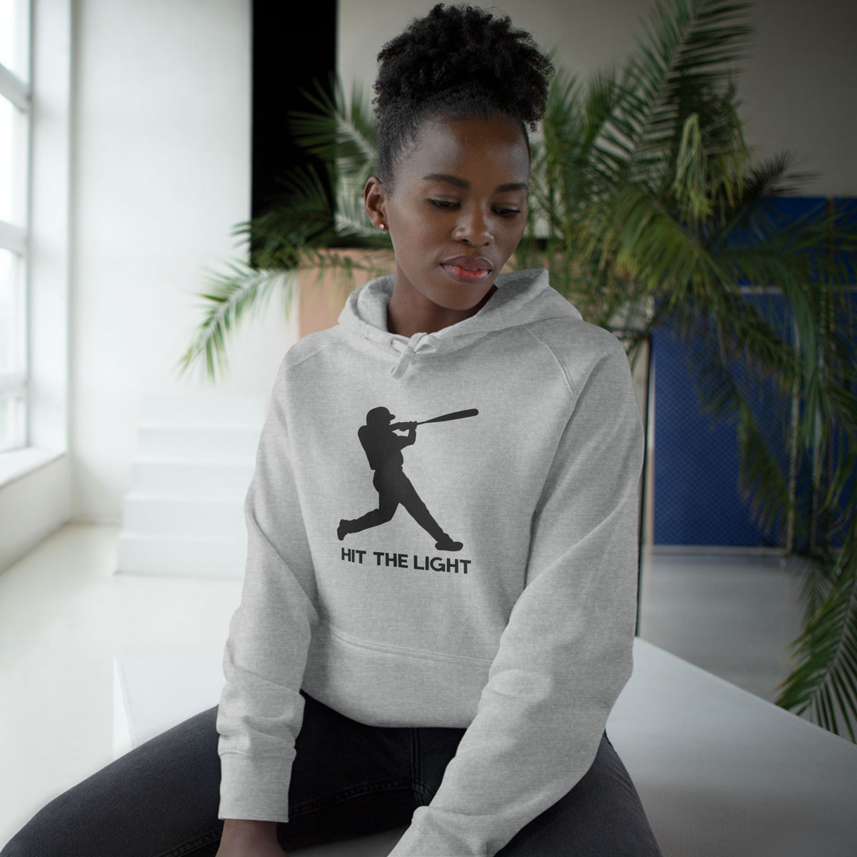 Adult Unisex Baseball Hoodie — 'Hit the Light' Male Batter Silhouette Pullover
