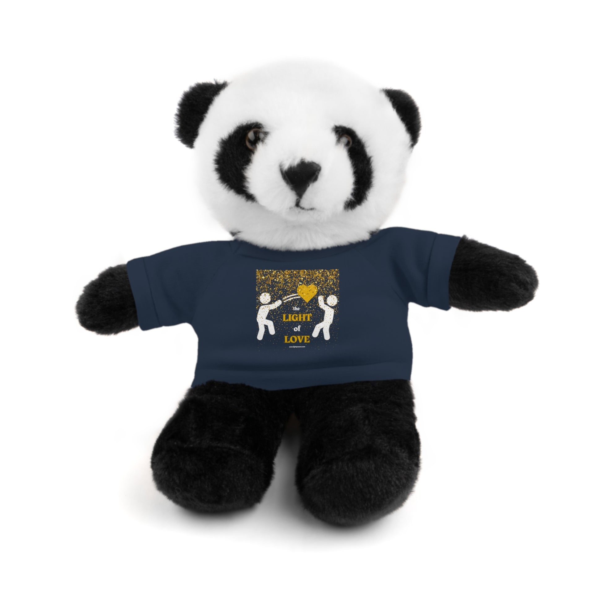 Stuffed panda bear wearing a customizable tee, part of the Toss the Light of Love Cool Stuff Stuffies collection, 8 tall, perfect for kids aged 3+.