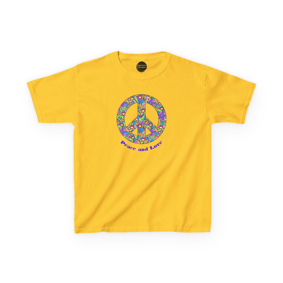 Kids/Youth Unisex Peace Sign T‑Shirt — Flowered 'Peace and Love' Graphic