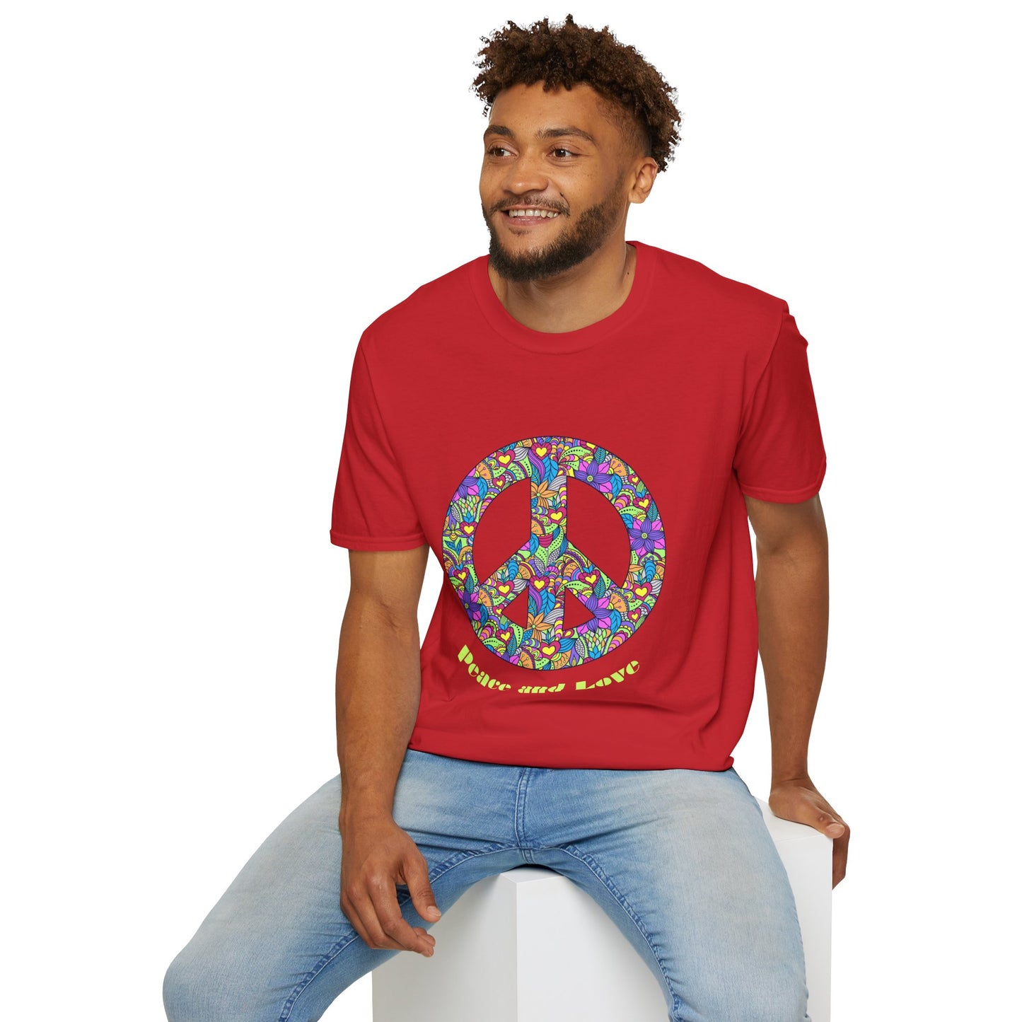 Peace Sign T-Shirt Adult Unisex— Colorful Floral 'Peace and Love' Graphic Tee