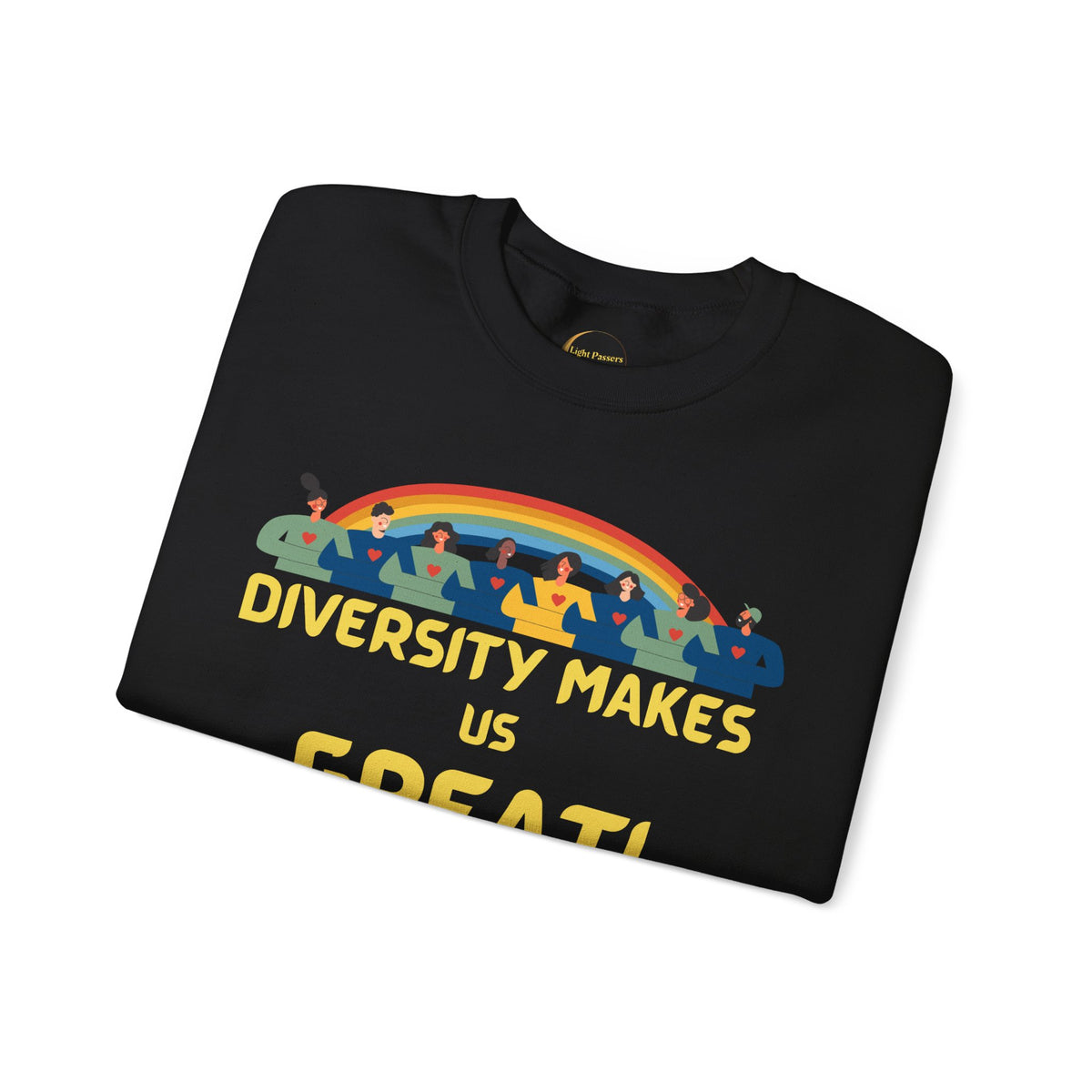 Diversity Makes Us Great Adult Unisex Crew Neck Sweatshirt — Inclusive Rainbow Crewneck Yellow or Black Letters