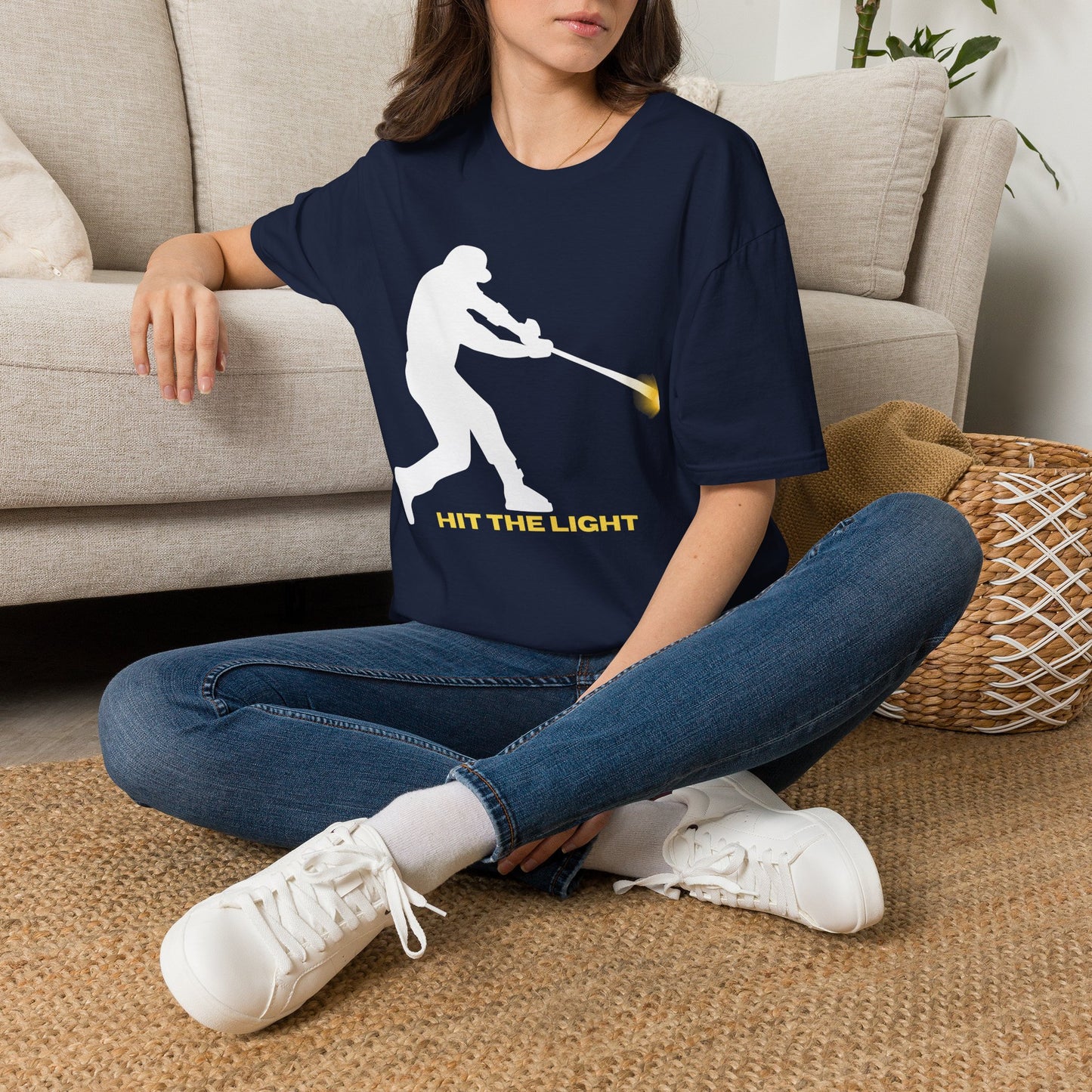 Baseball Batter Silhouette Adult Unisex T‑Shirt — "Hit the Light" white or black images