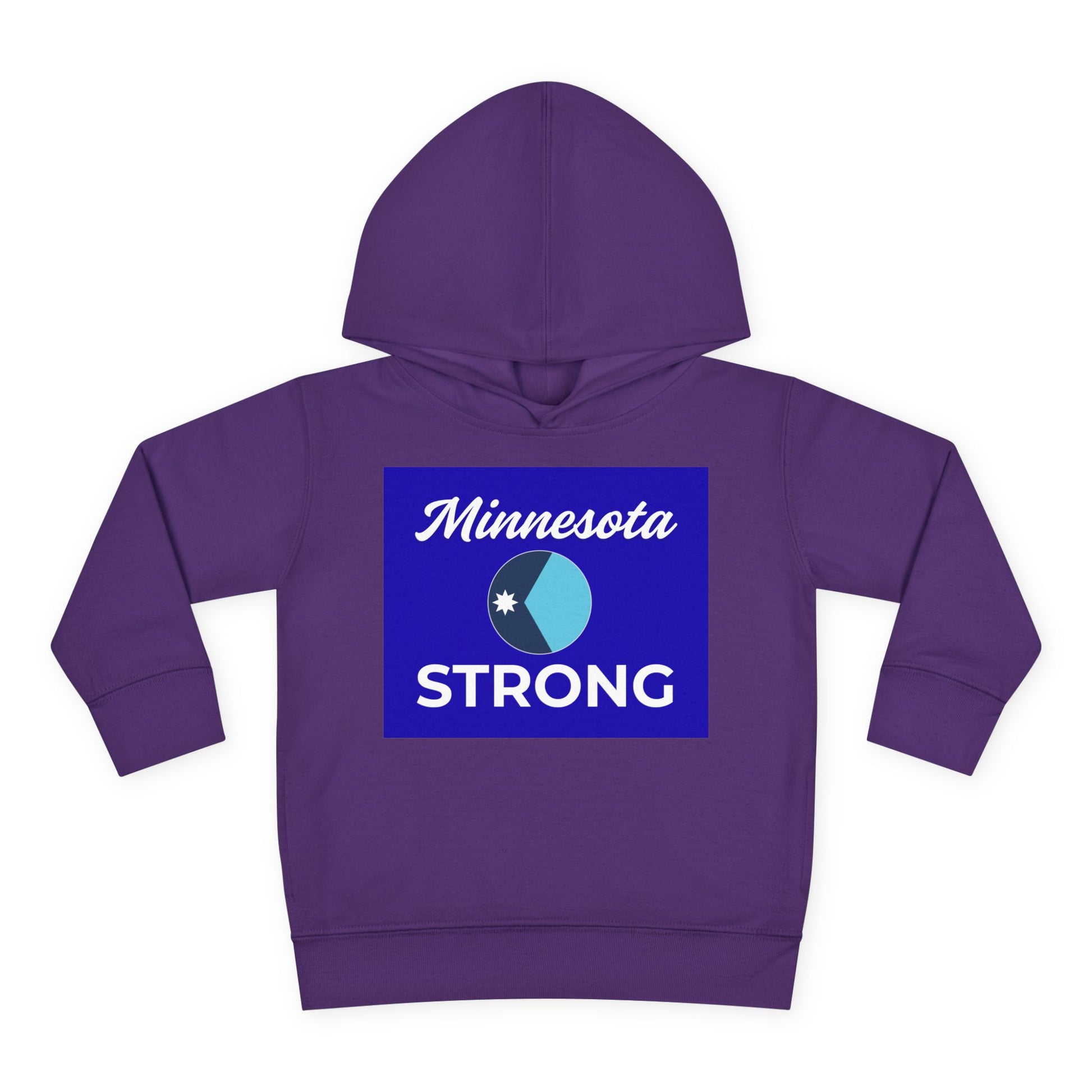 Toddler Hoodie — Minnesota Strong Blue State Pride Pullover with a bold graphic celebrating Minnesota, featuring a star-emblazoned emblem. Cozy fleece with side pockets.