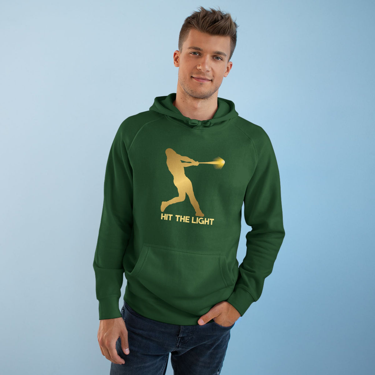 Adult Unisex Baseball Hoodie — 'Hit the Light' Male Batter Silhouette Pullover