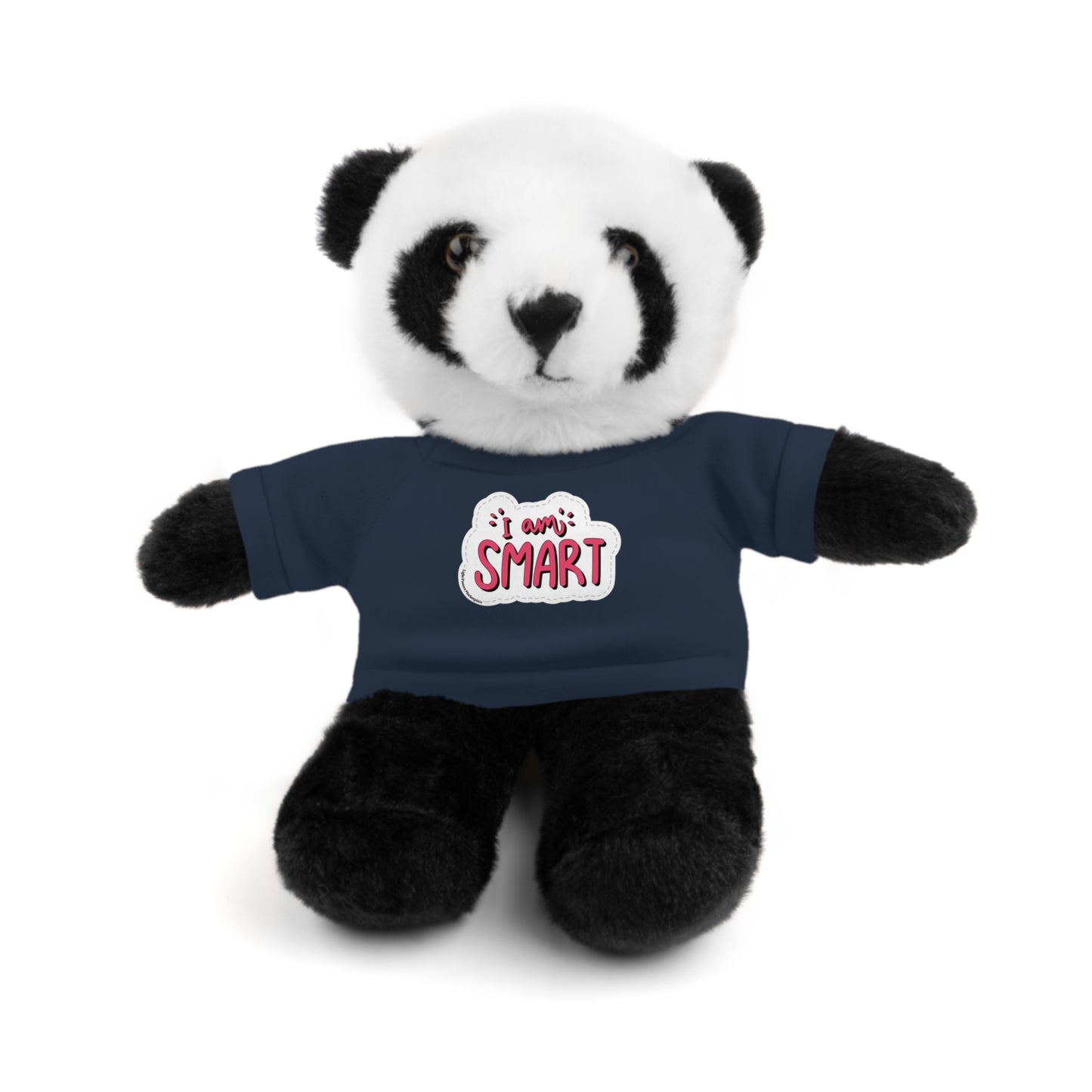 Stuffed panda bear wearing a blue shirt with I am Smart message, part of Cool Stuff Stuffies collection of 6 educational plush animals.