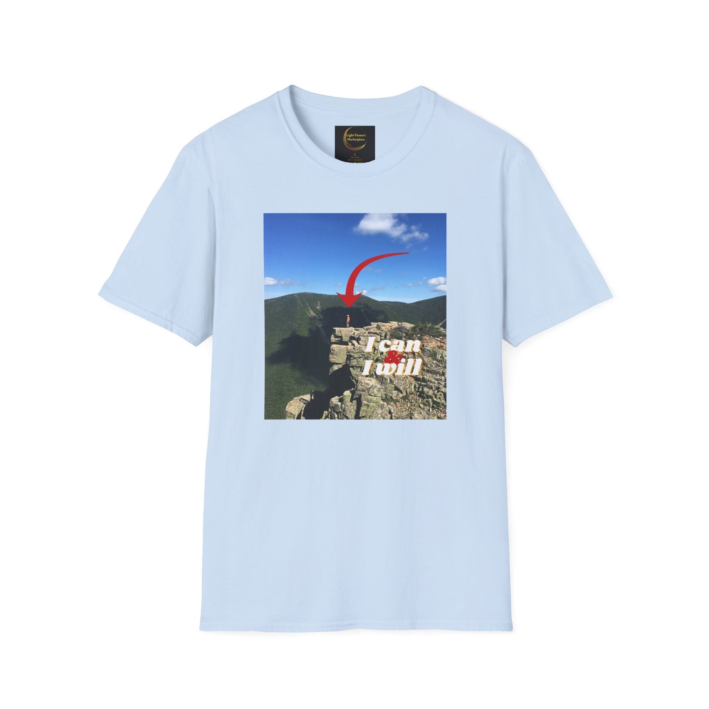 I Can, I Will Adult Unisex T-Shirt — Motivational Arrow Mountain Photo Tee