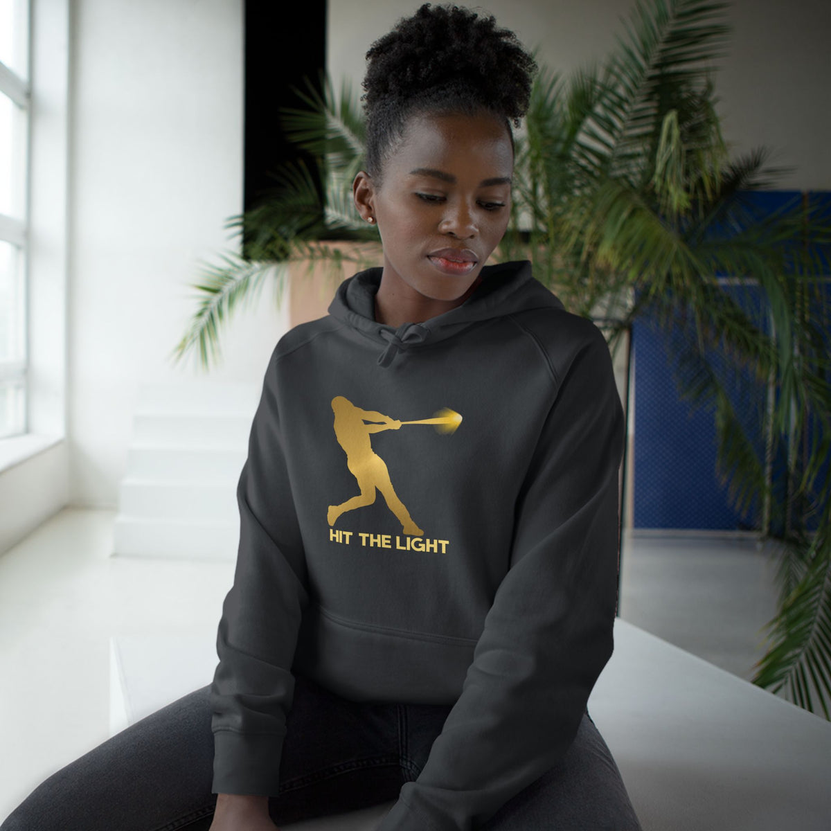 Adult Unisex Baseball Hoodie — 'Hit the Light' Male Batter Silhouette Pullover
