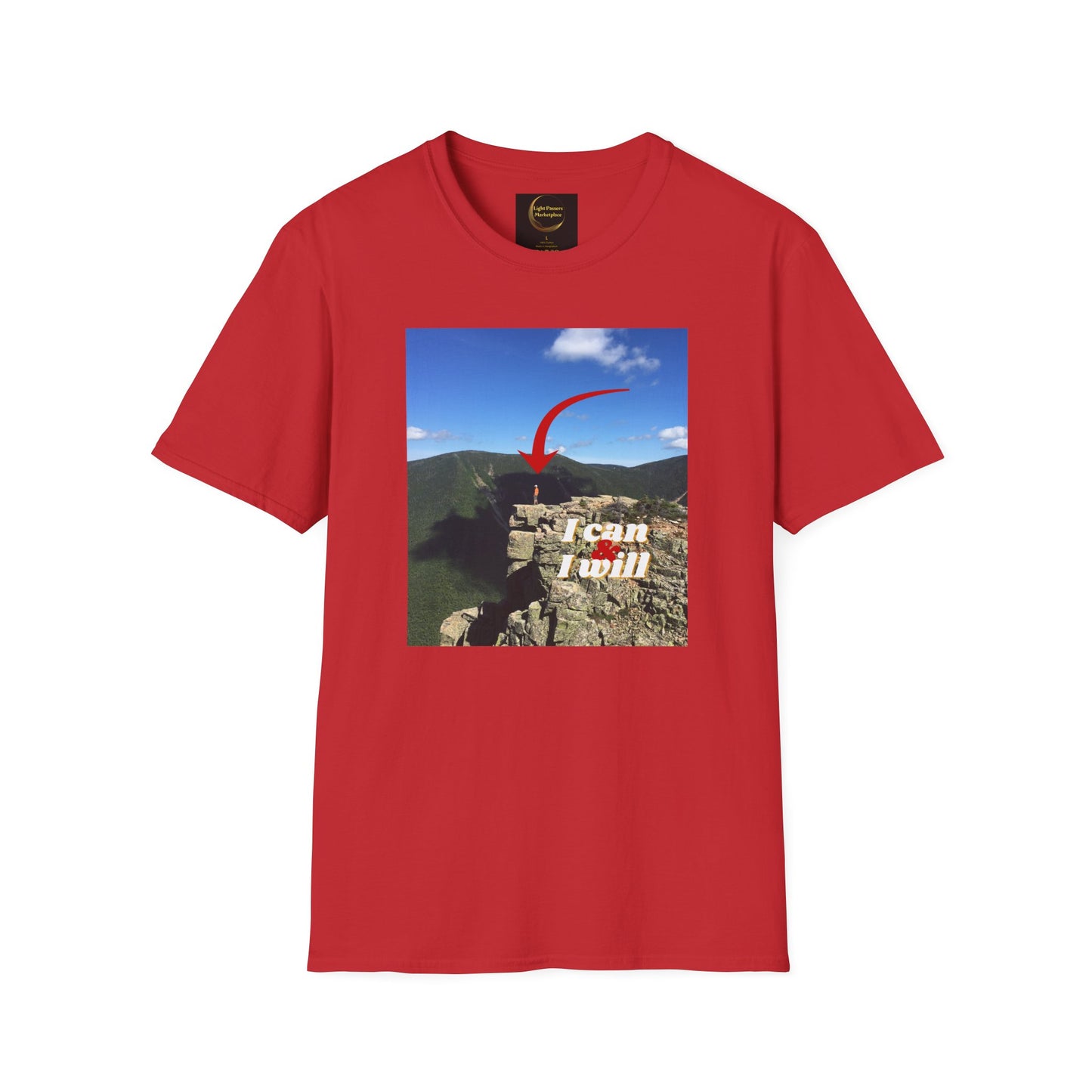 I Can, I Will Adult Unisex T-Shirt — Motivational Arrow Mountain Photo Tee