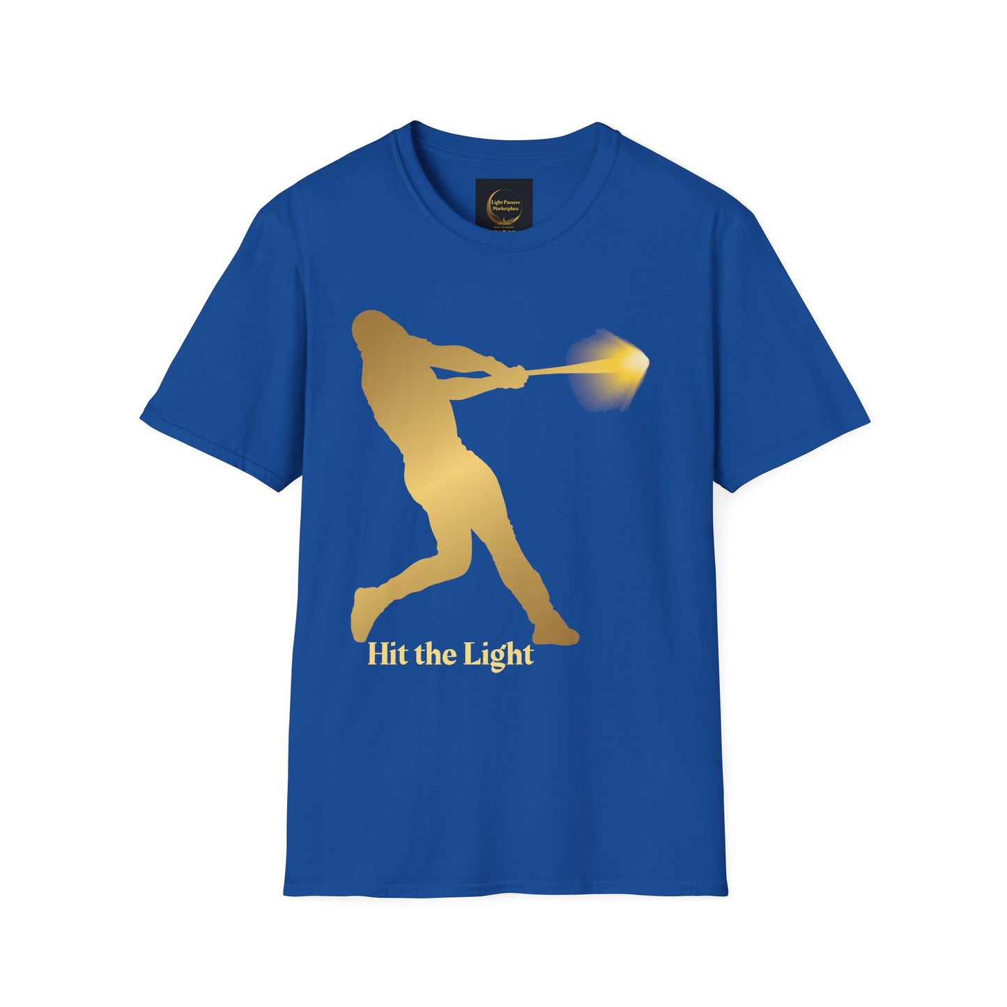 Adult Unisex Male Baseball Batter Silhouette T-Shirt — "Hit the Light" Gold or Black images
