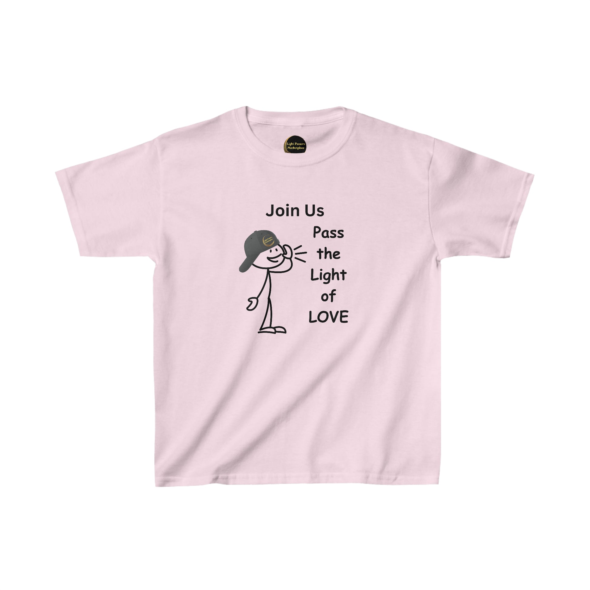 A youth t-shirt featuring a cartoon character with a hat, ideal for daily wear. Made of 100% cotton, with twill tape on shoulders for durability and ribbed collar for curl resistance.