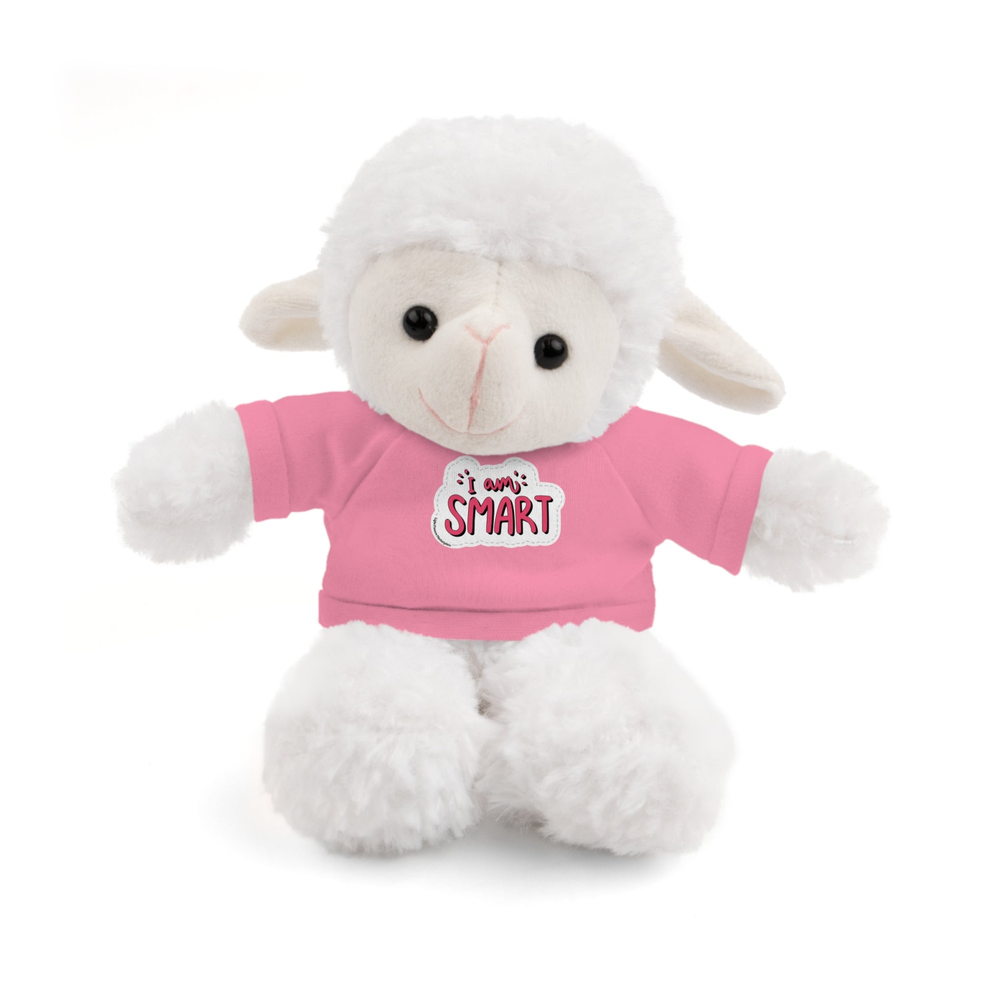 Stuffed animal wearing a removable 'I am Smart' T-shirt, part of Cool Stuff Stuffies collection featuring six educational plush animals.