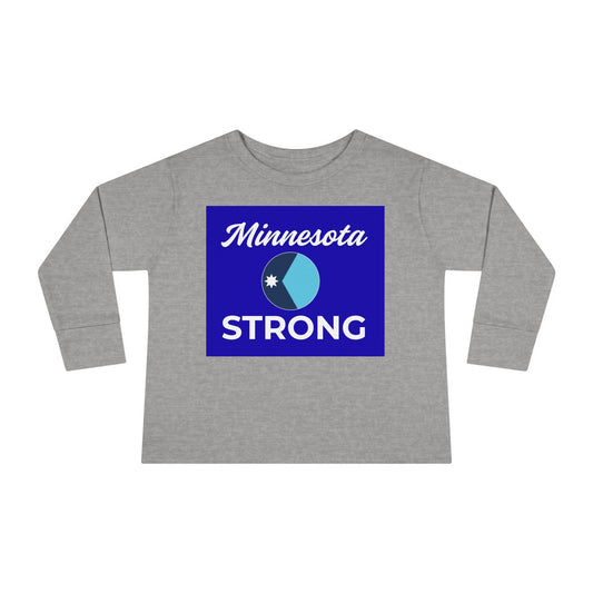 Light-heather gray toddler long-sleeve tee with Minnesota Strong graphic, combining comfort and community pride, from Light Passers Marketplace's inspirational collection.