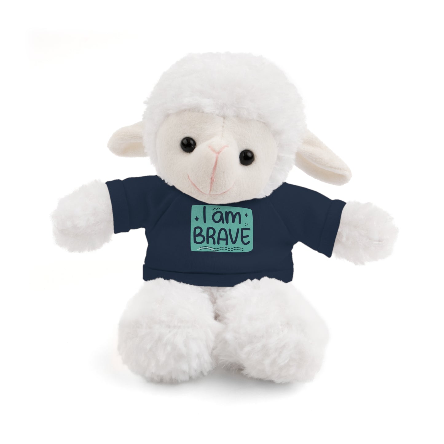 Cool Stuff Stuffies plush toy wearing a removable I am Brave tee, showcasing a fluffy, cuddly design perfect for children aged 3 and up.