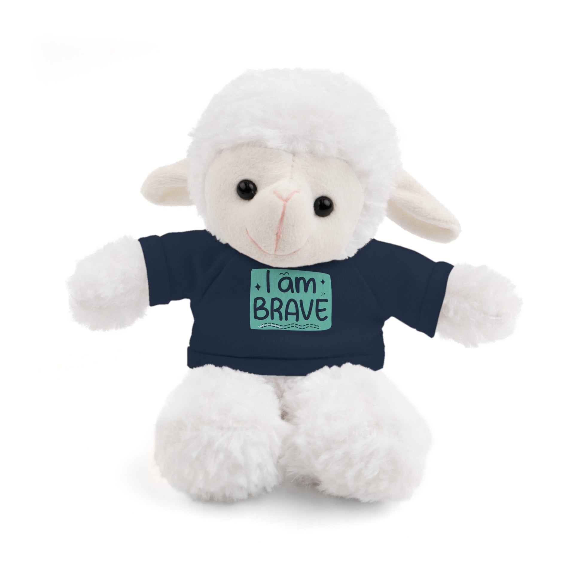 Cool Stuff Stuffies plush toy wearing a removable I am Brave tee, showcasing a fluffy, cuddly design perfect for children aged 3 and up.