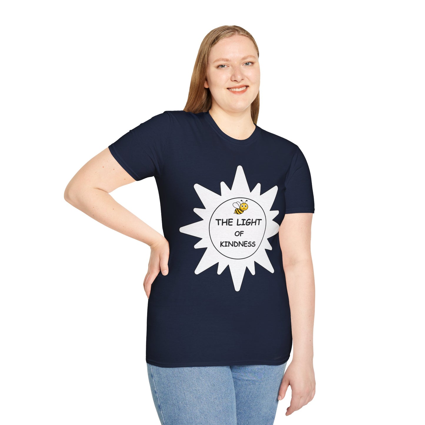 Adult Unisex Kindness Bee T-Shirt — "The Light of Kindness" Sun Graphic Tee