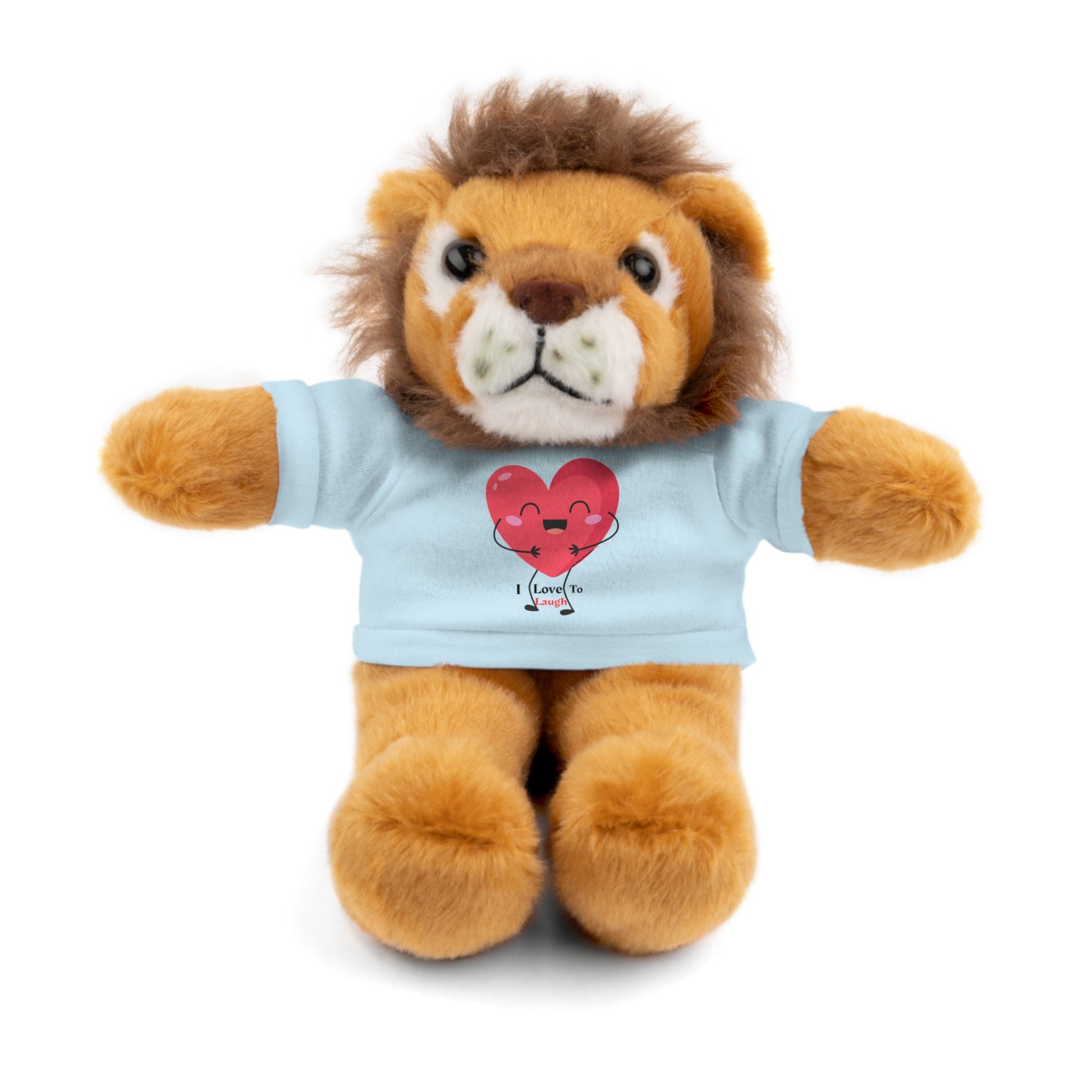 Cool Stuff Stuffies Choice of 6 Animals I Love to Laugh Heart Removable T-shirt, featuring a plush toy wearing a customizable shirt, perfect for gifting.