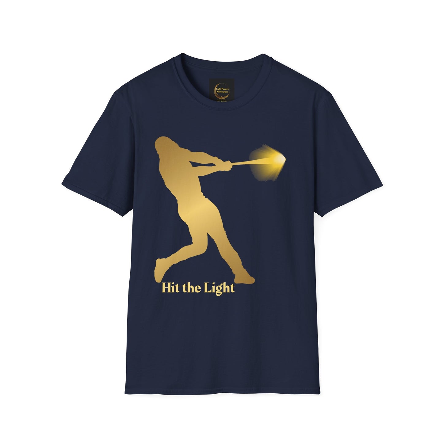 Adult Unisex Male Baseball Batter Silhouette T-Shirt — "Hit the Light" Gold or Black images