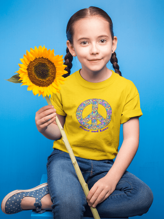 Kids/Youth Unisex Peace Sign T‑Shirt — Flowered 'Peace and Love' Graphic