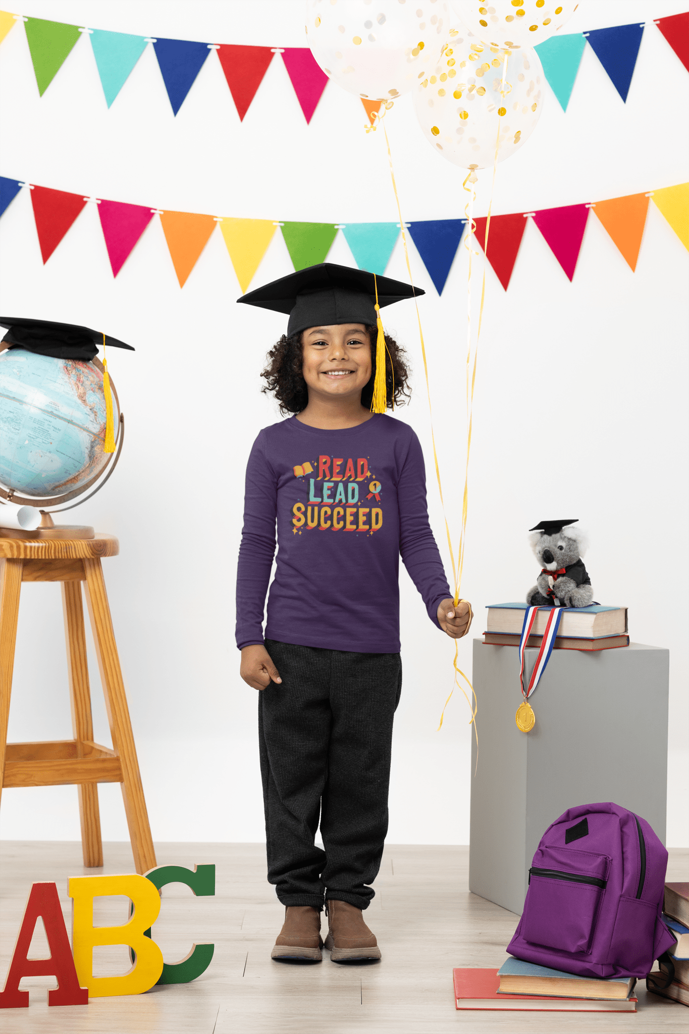 Read Lead Succeed Youth Long Sleeve Tee — Motivational Kids School Shirt