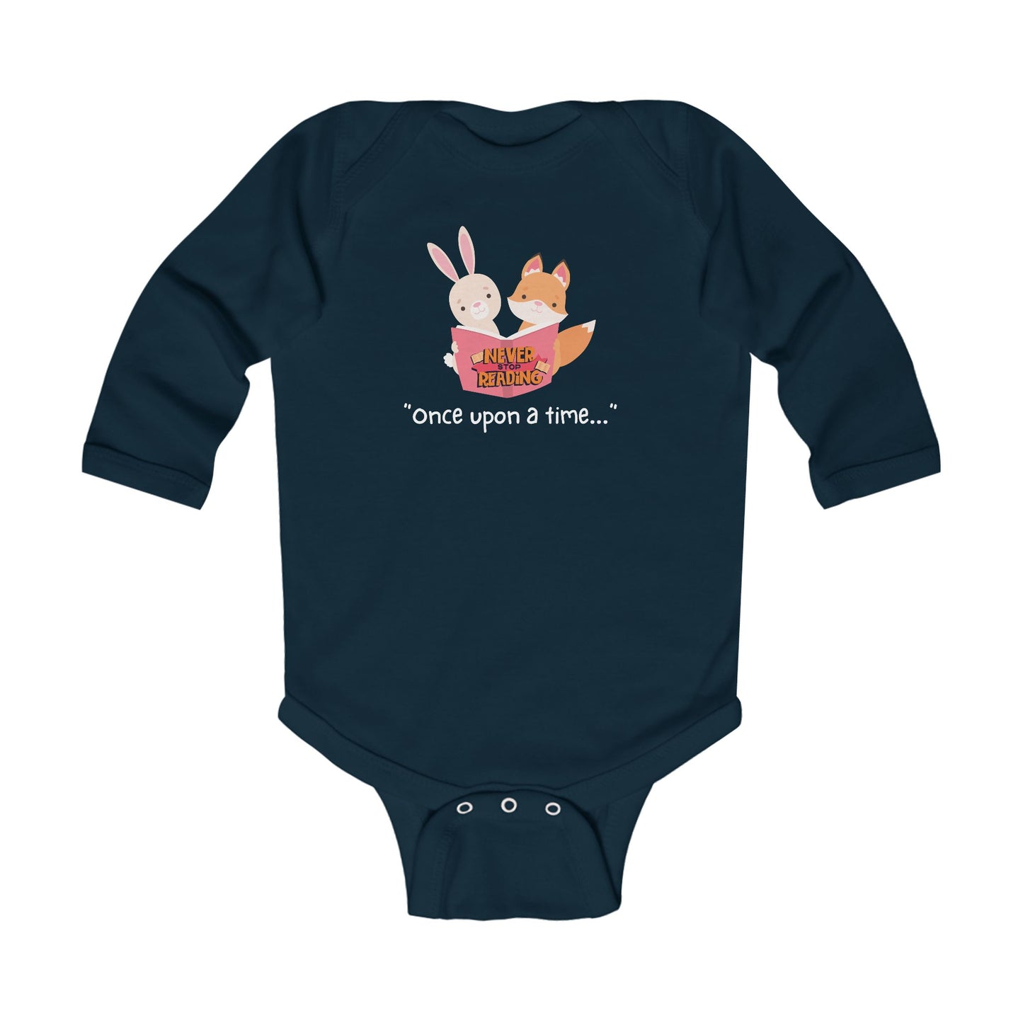 Infant Bodysuit - "Once Upon a Time" Storybook Fox & Bunny Long Sleeve Baby Onesie